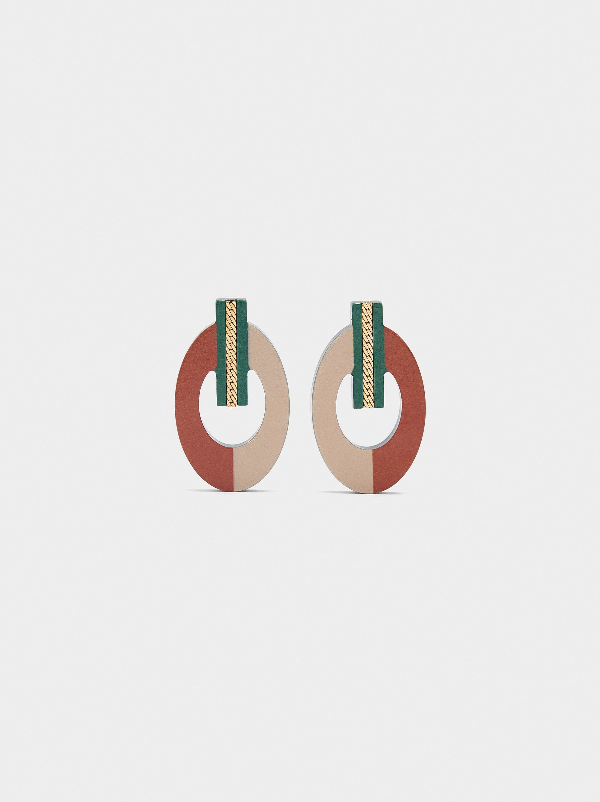 Pendientes Ovalados Con Resina Multicolor
