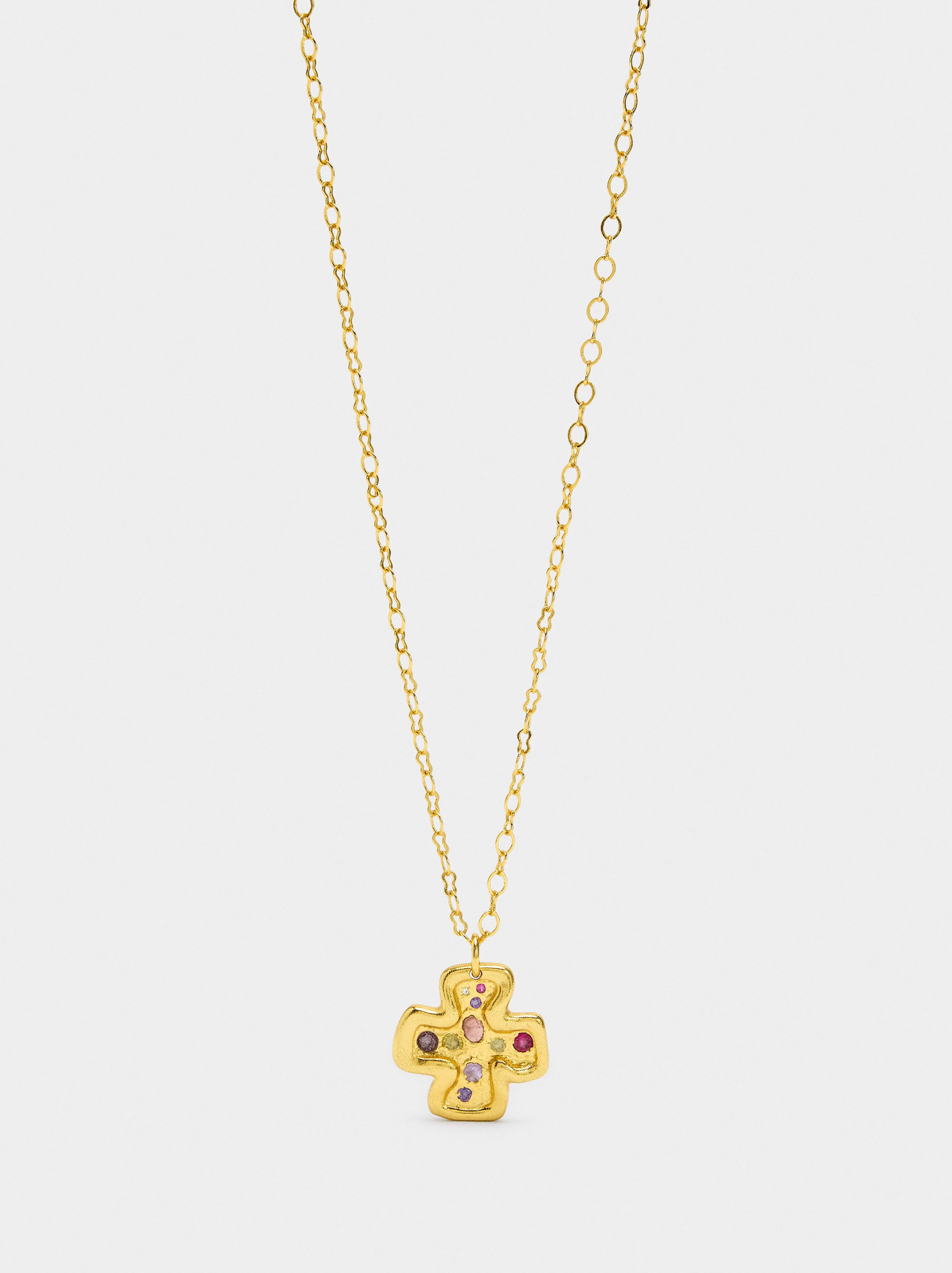 Collar Colgante De Cruz Con Piedras - Baño De Oro 18k