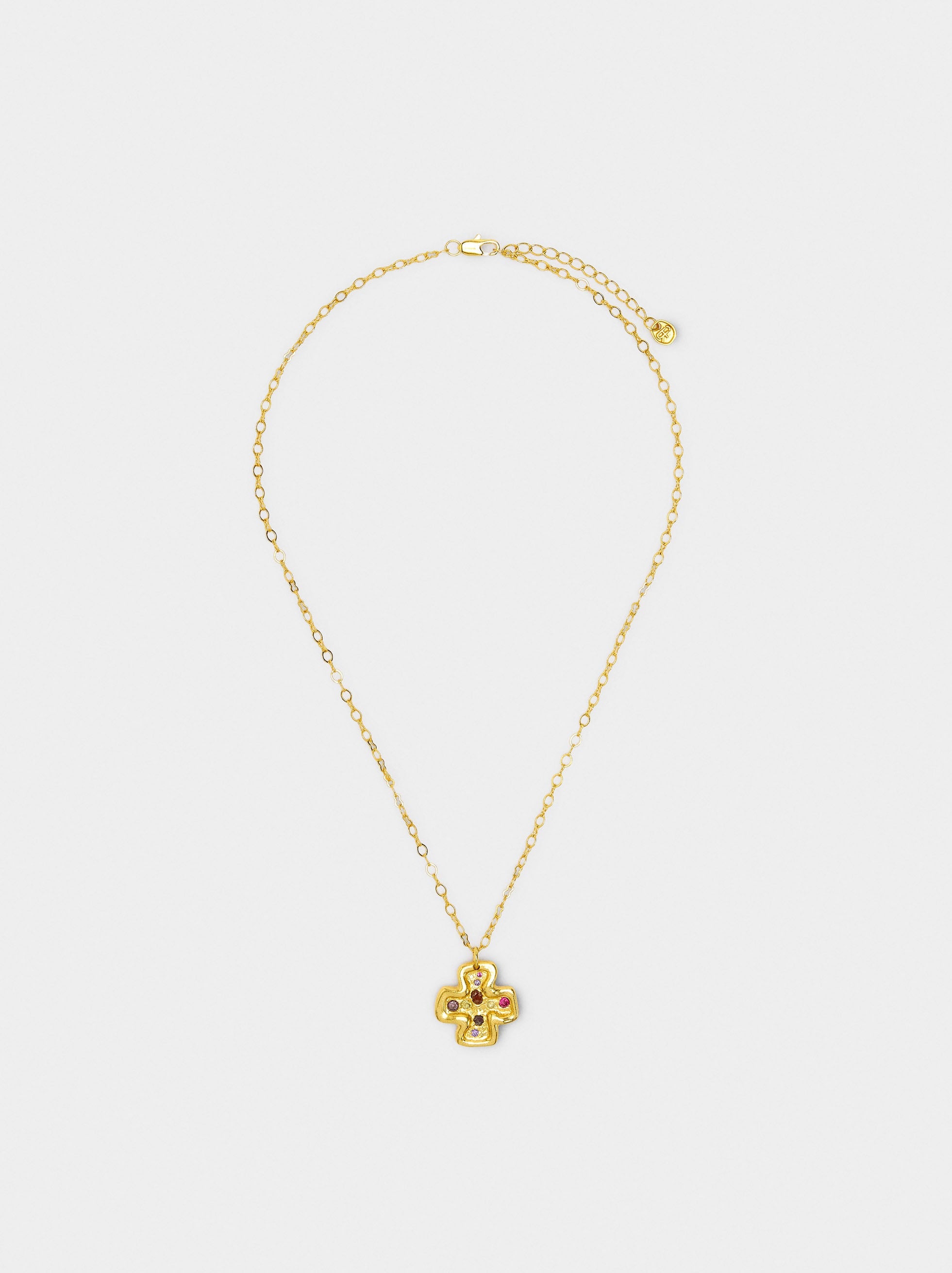 Collar Colgante De Cruz Con Piedras - Baño De Oro 18k