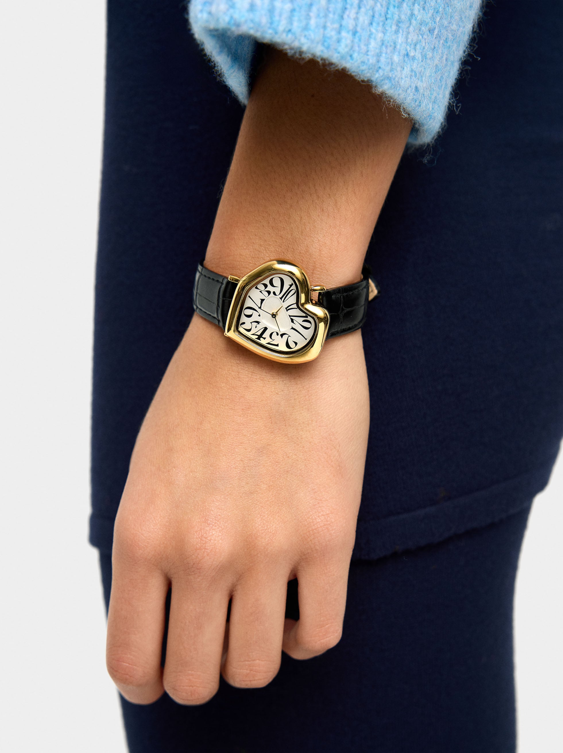 Reloj De Corazón Con Pulsera Efecto Piel
