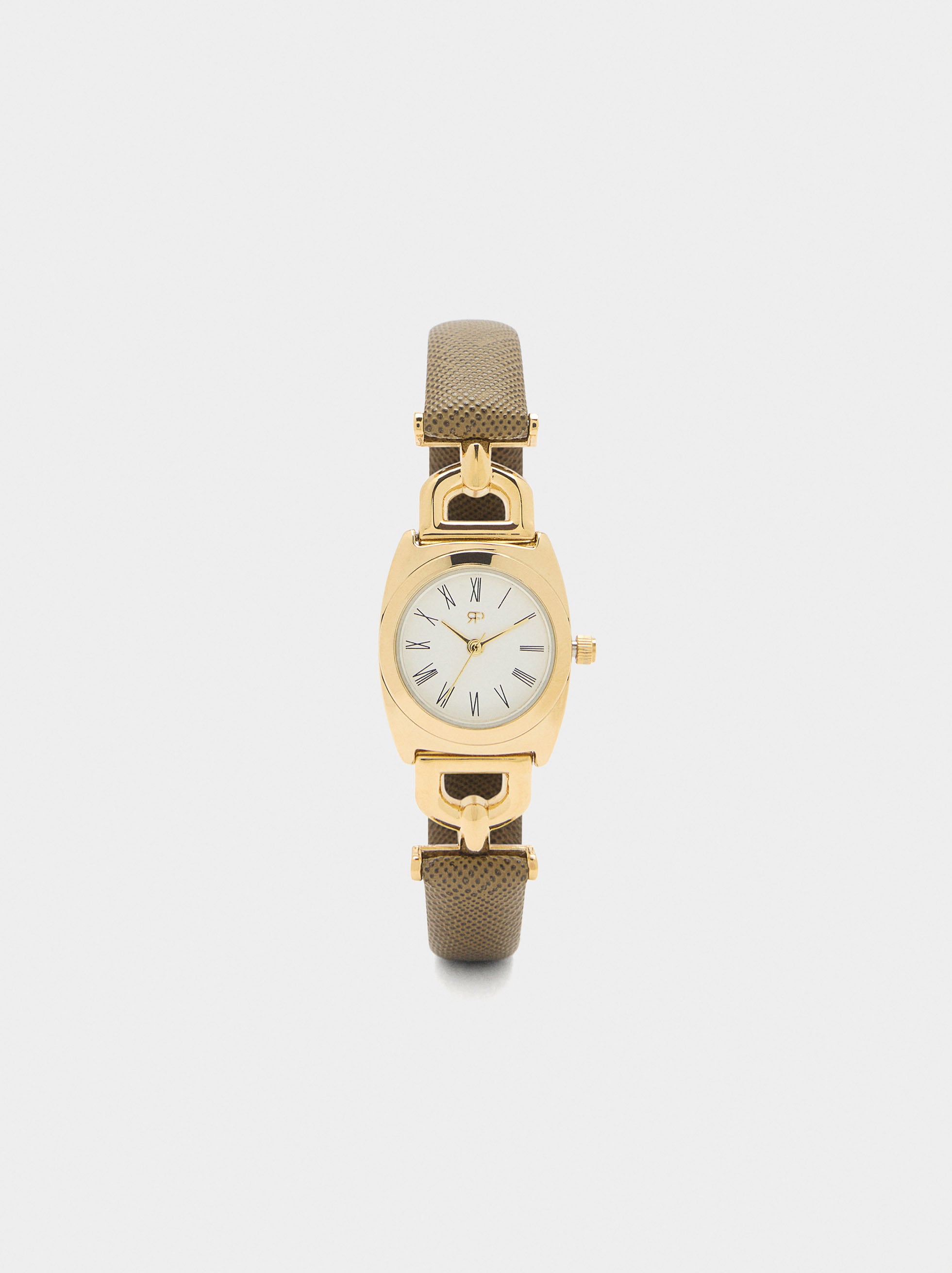 Reloj Ovalado Con Pulsera Efecto Piel