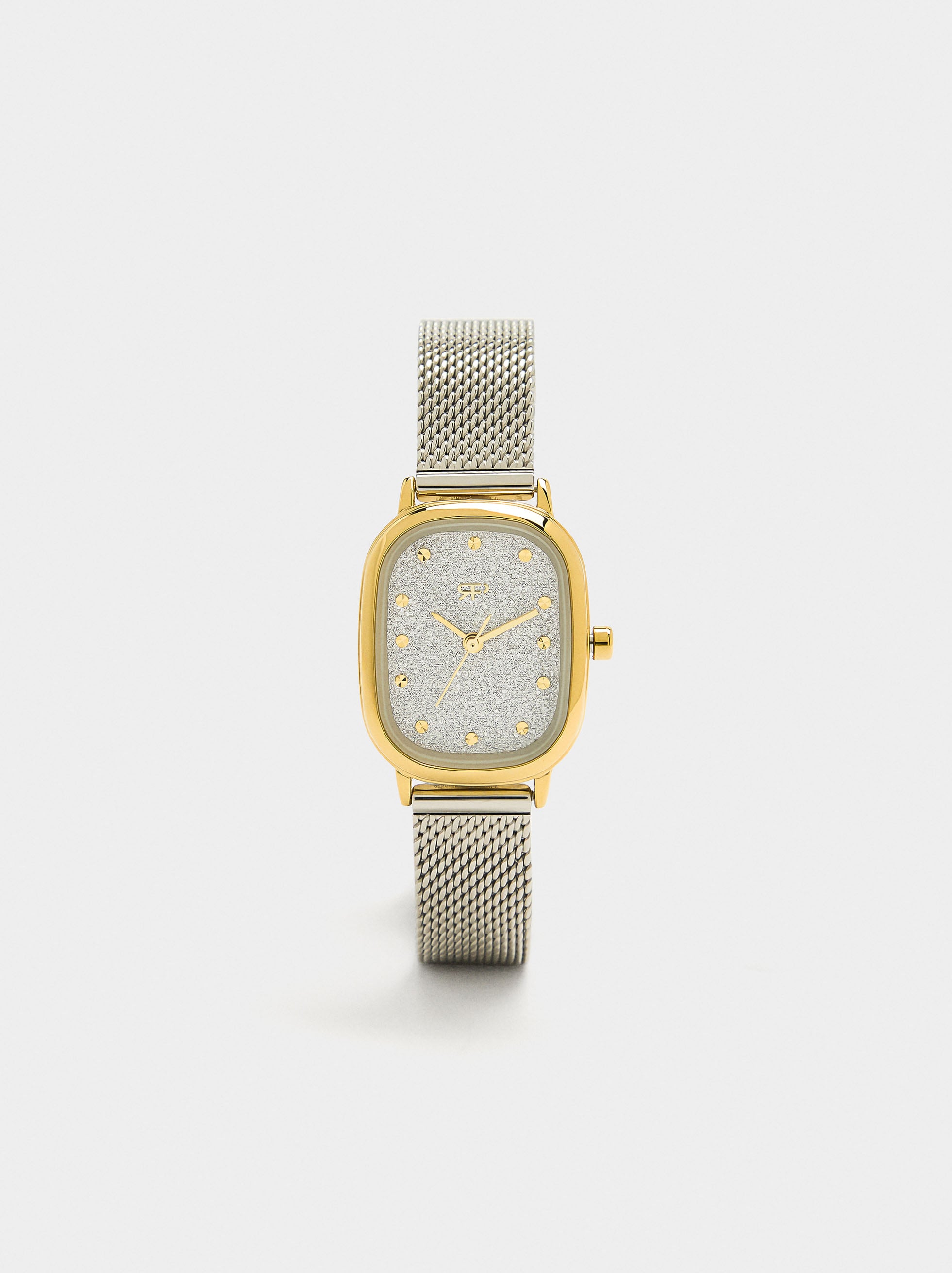 Reloj Rectangular Con Pulsera De Malla Metálica