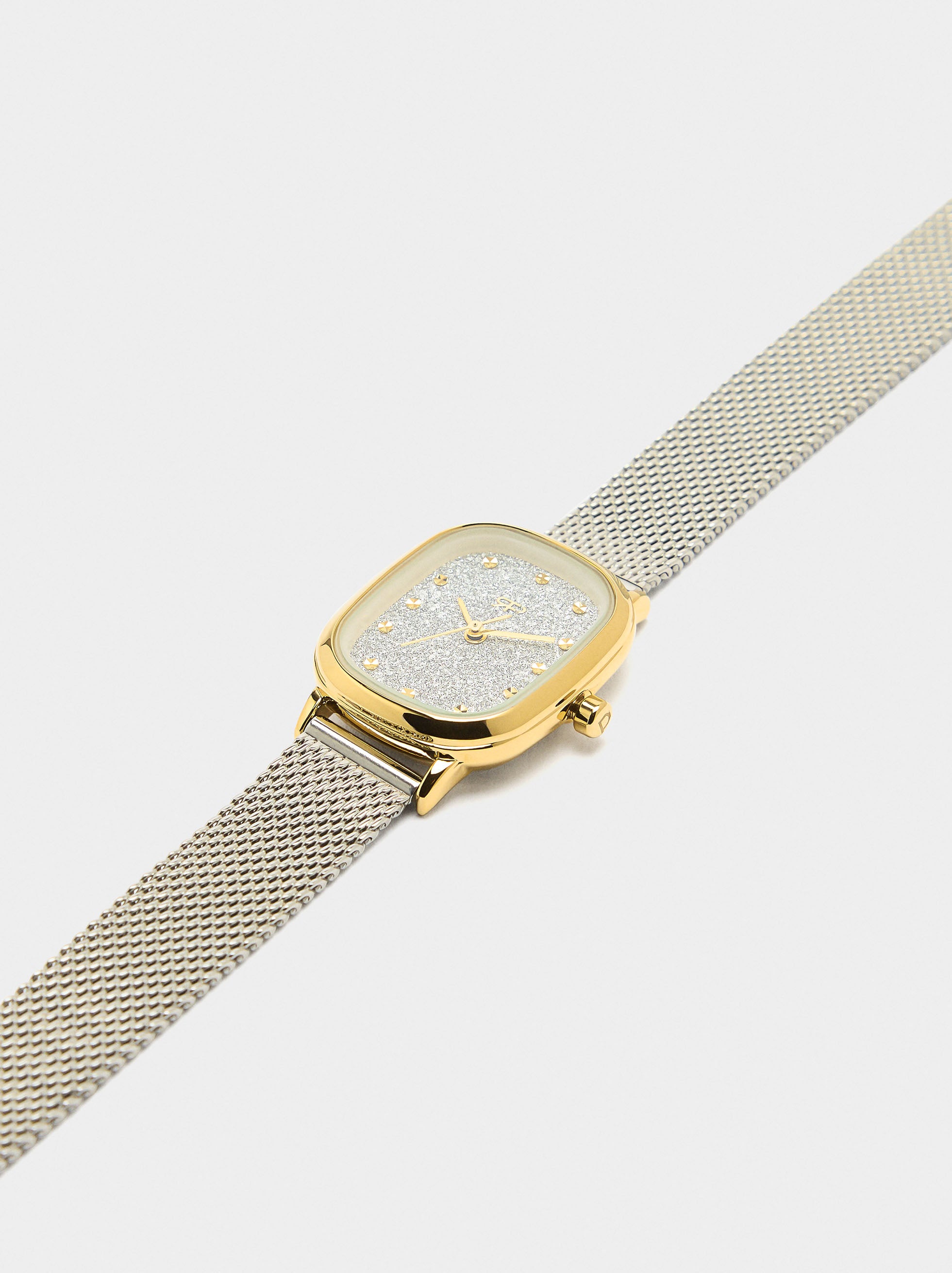 Reloj Rectangular Con Pulsera De Malla Metálica