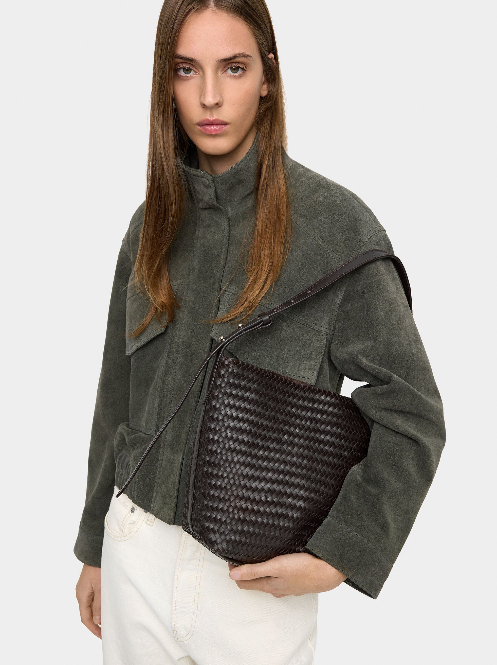 Bolso De Hombro Con Piel Trenzada