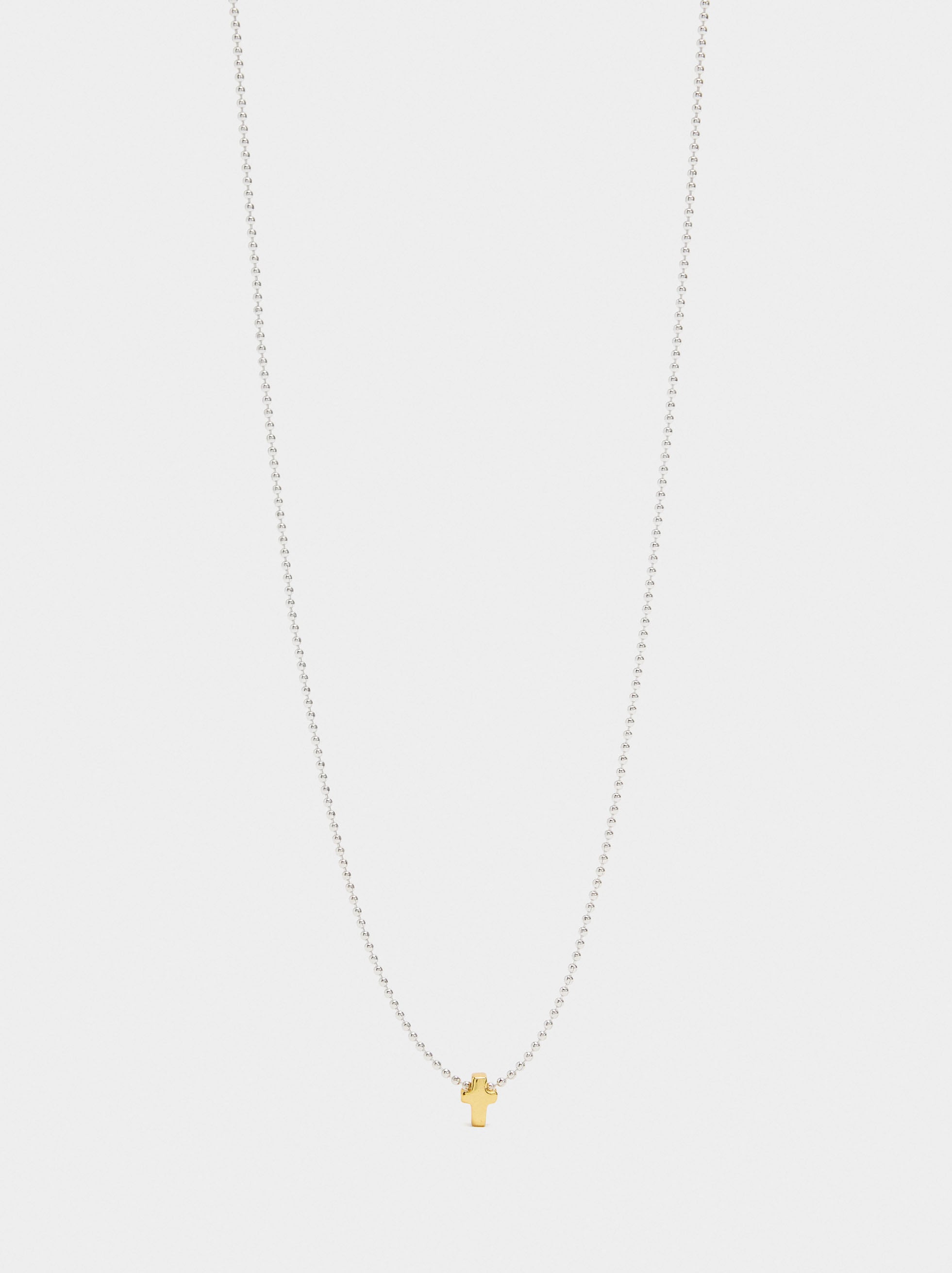 Collar Con Cruz Bicolor - Plata De Ley 925
