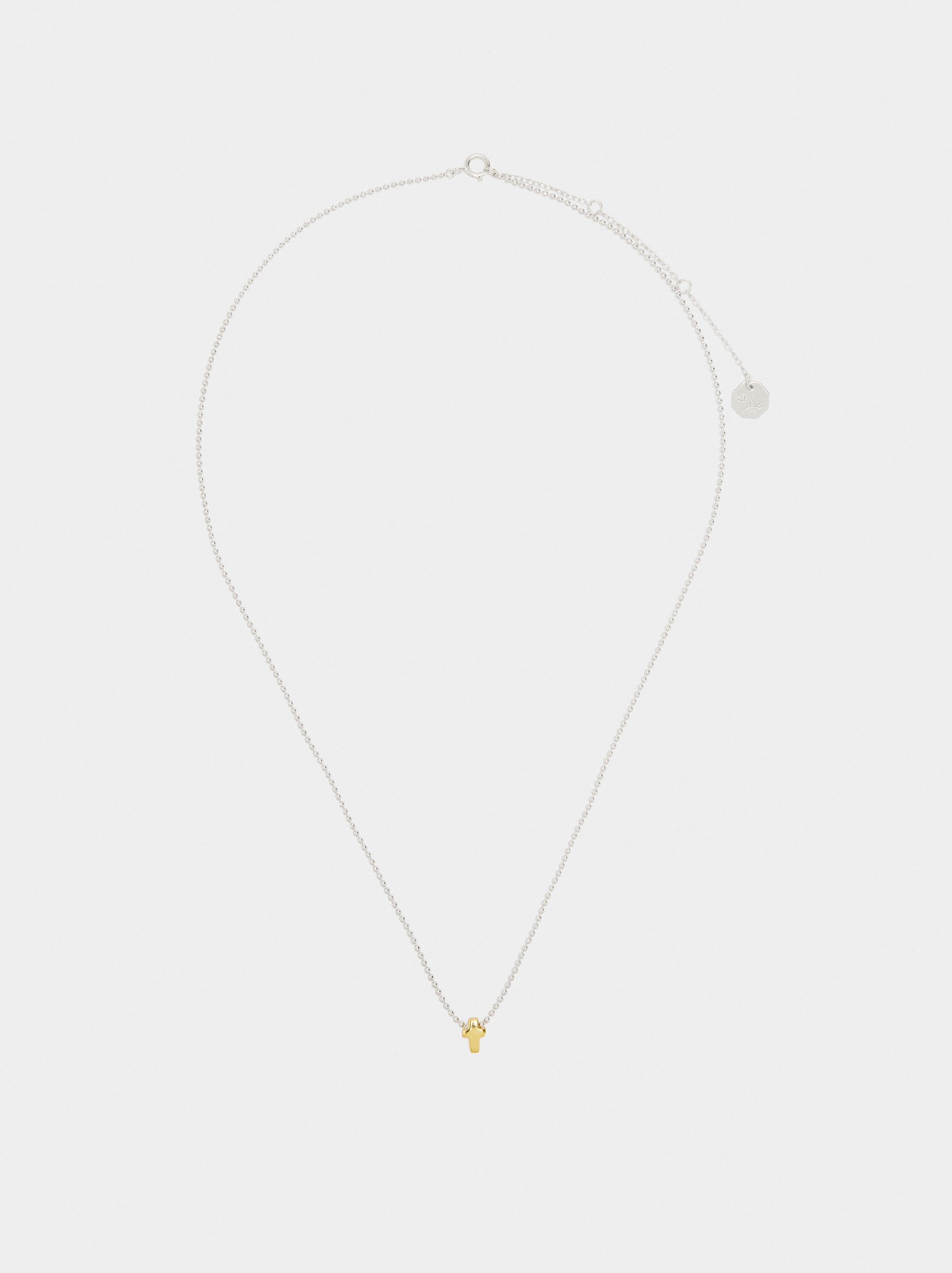 Collar Con Cruz Bicolor - Plata De Ley 925