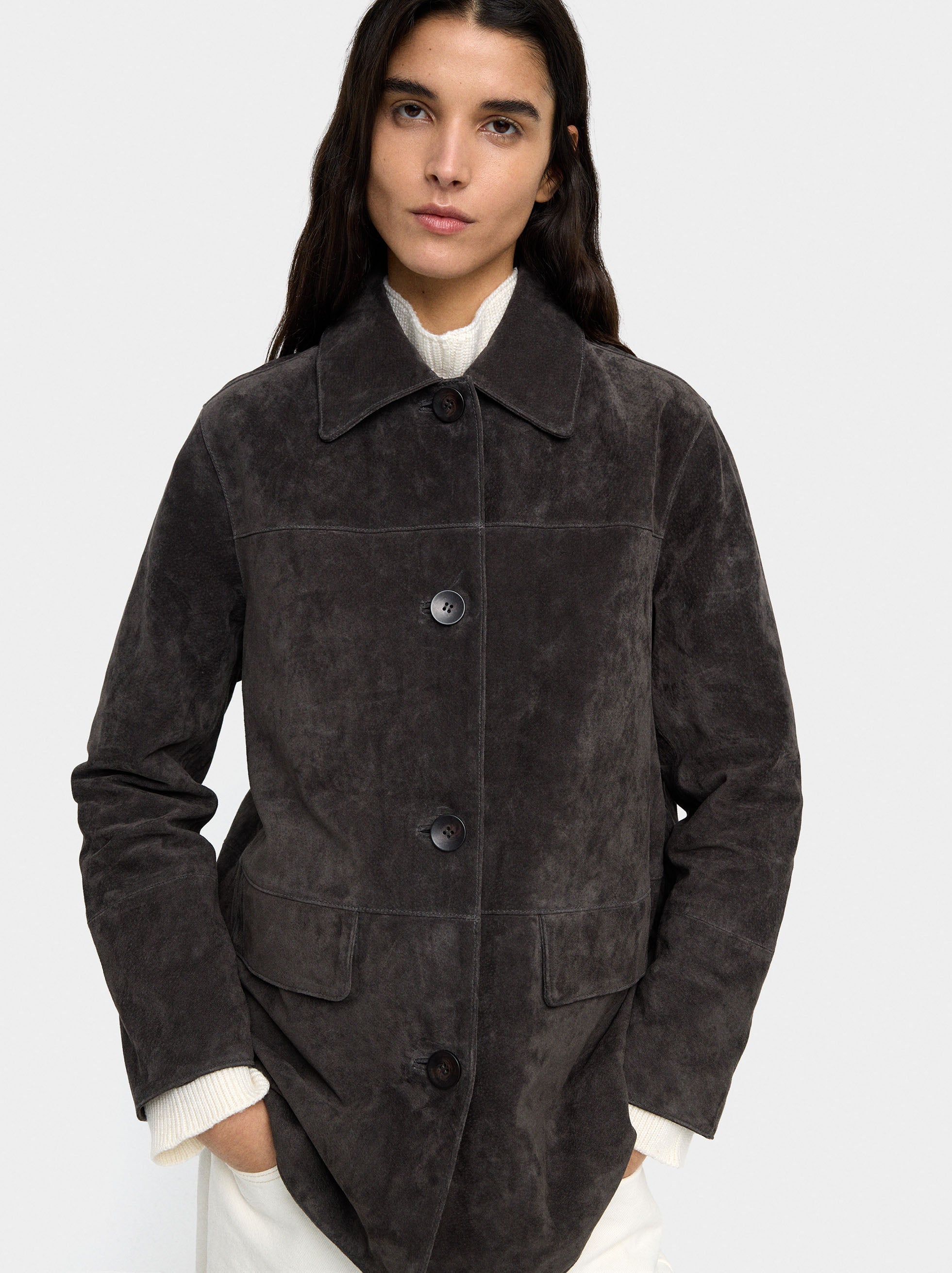 Chaqueta De Piel Con Botones