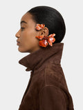 Pendiente Ear Jacket Con Flores Esmaltadas