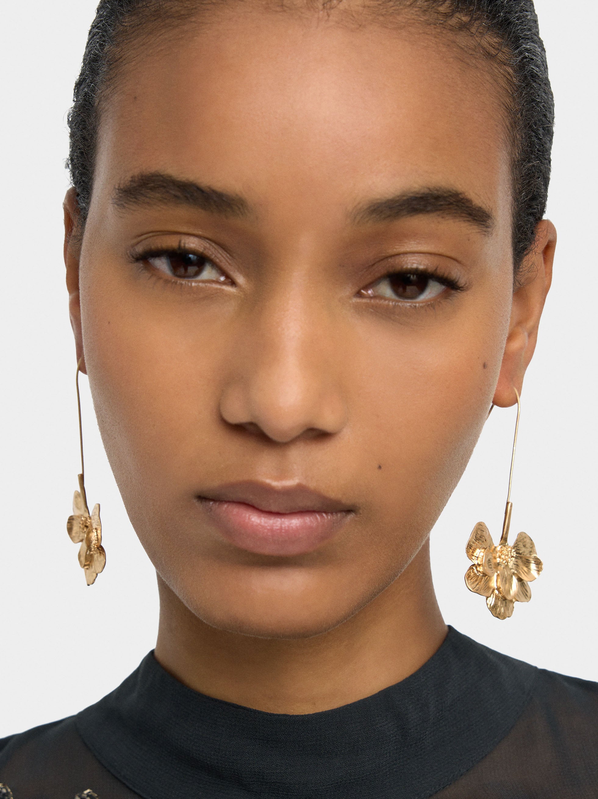 Pendientes Maxi Largos Con Flor Rayada