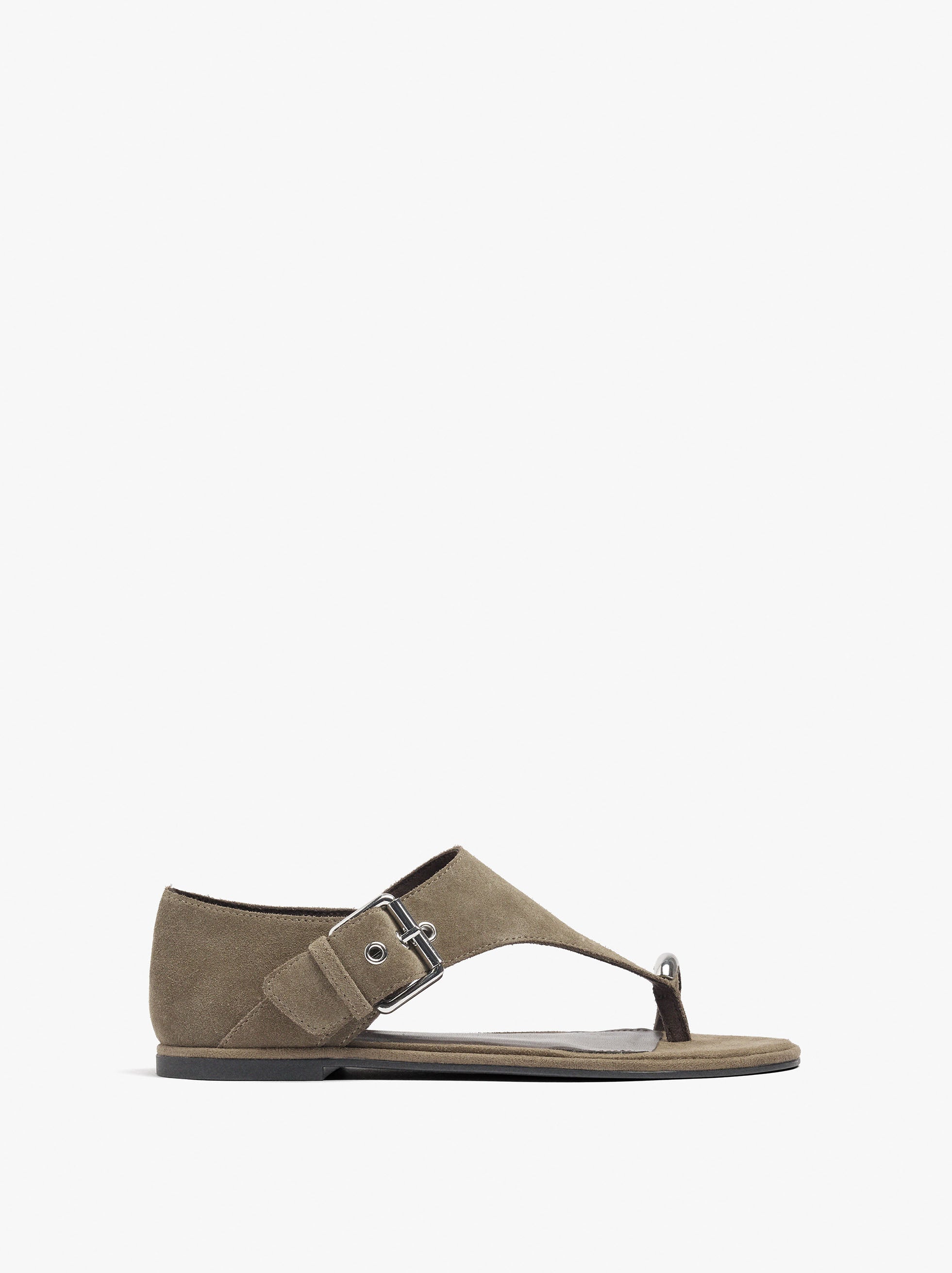 Sandalias Planas De Piel Con Detalle Metálico Y Hebilla