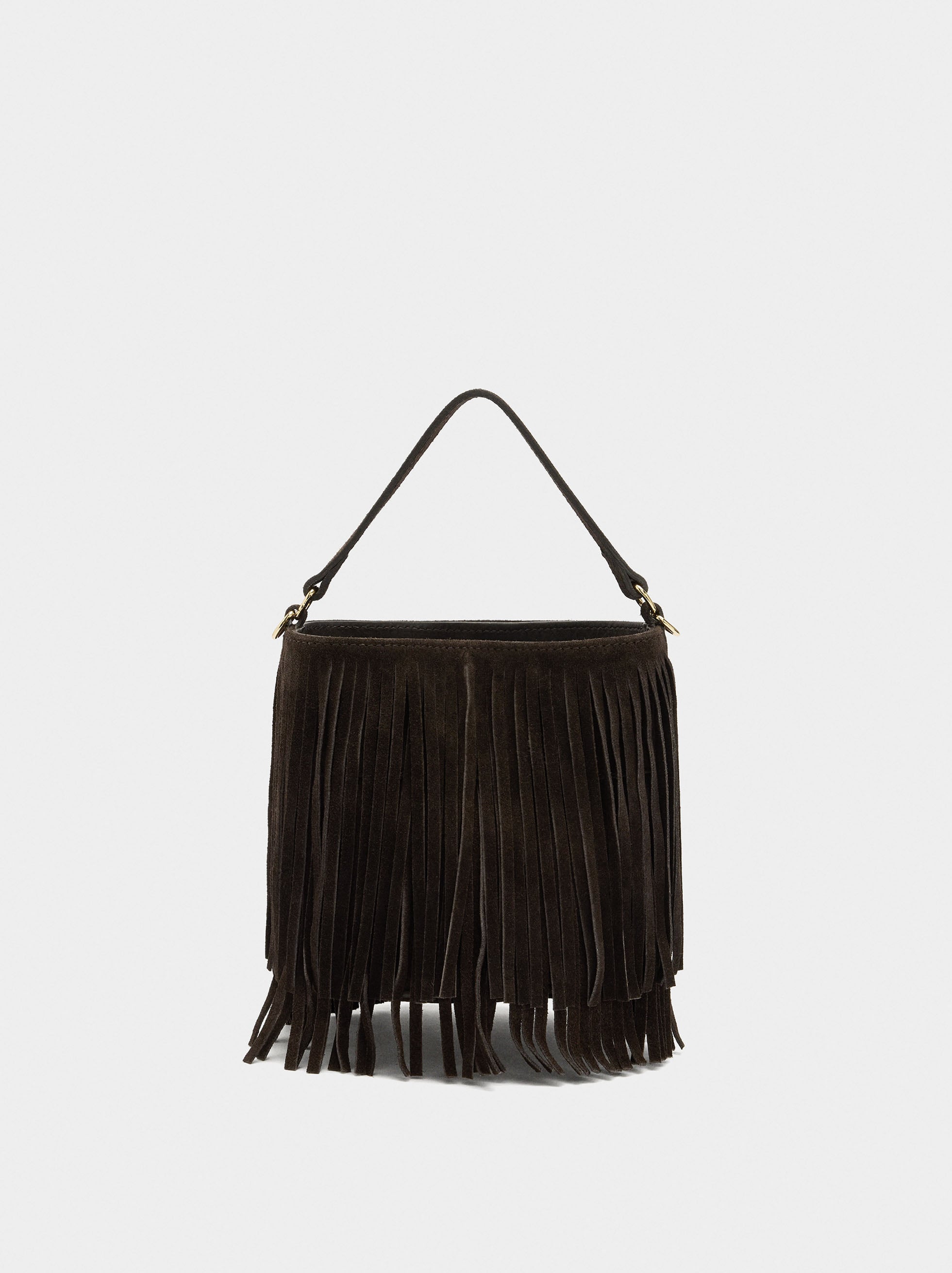 Bolso De Hombro De Piel Con Flecos