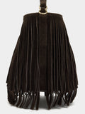 Bolso De Hombro De Piel Con Flecos