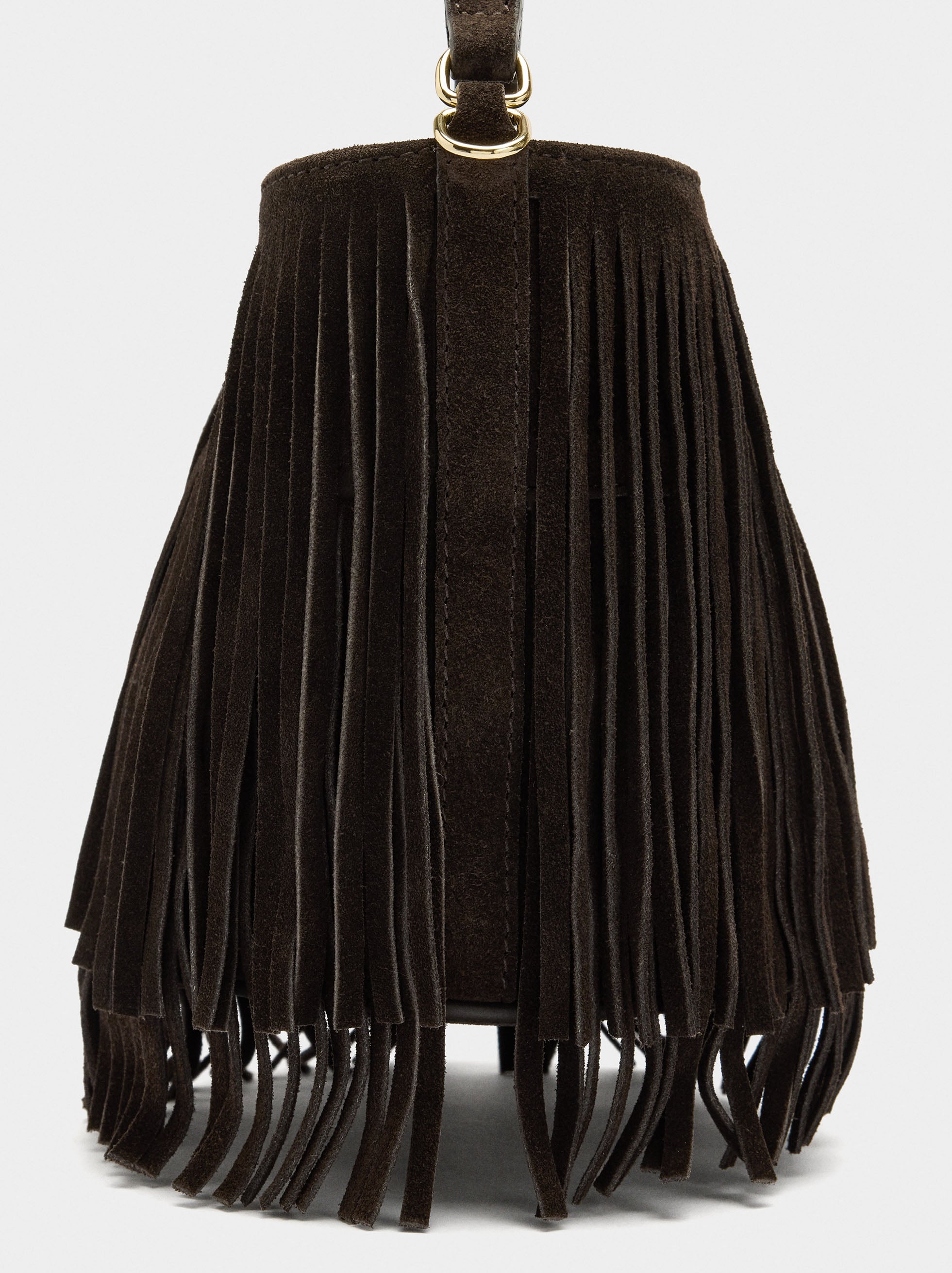 Bolso De Hombro De Piel Con Flecos
