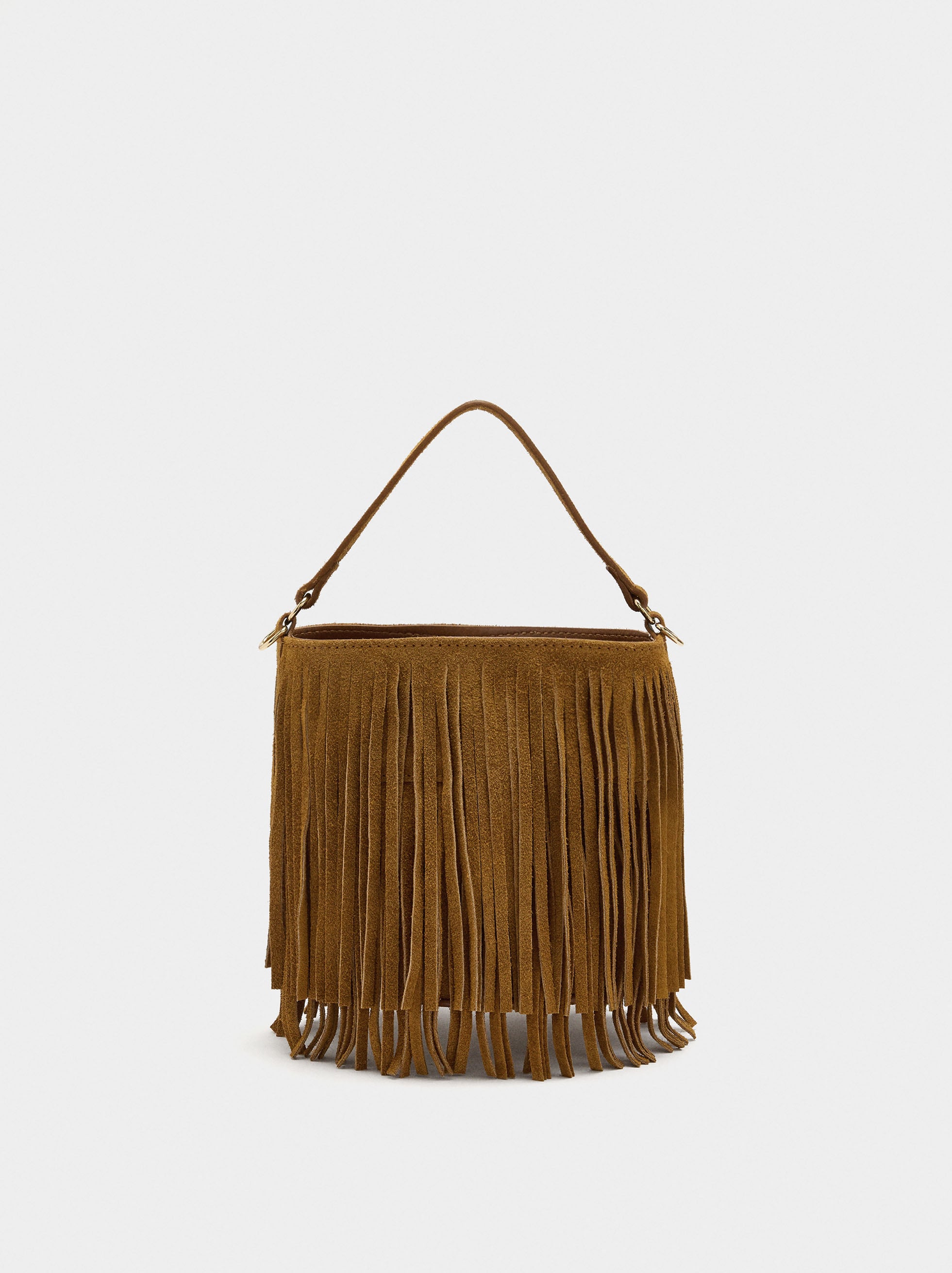 Bolso De Hombro De Piel Con Flecos