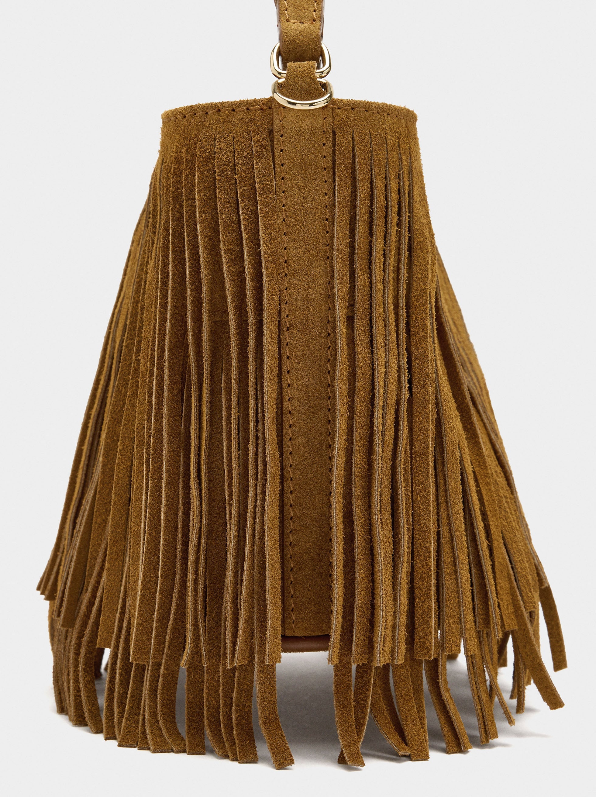 Bolso De Hombro De Piel Con Flecos