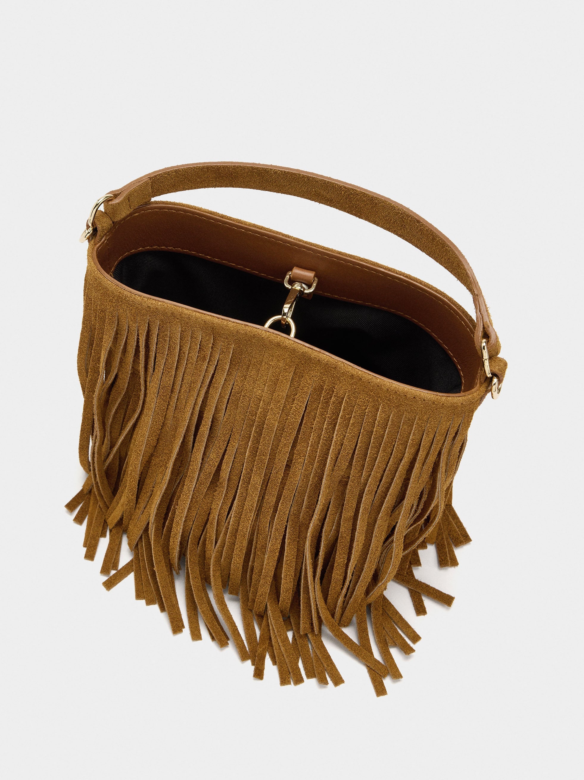 Bolso De Hombro De Piel Con Flecos