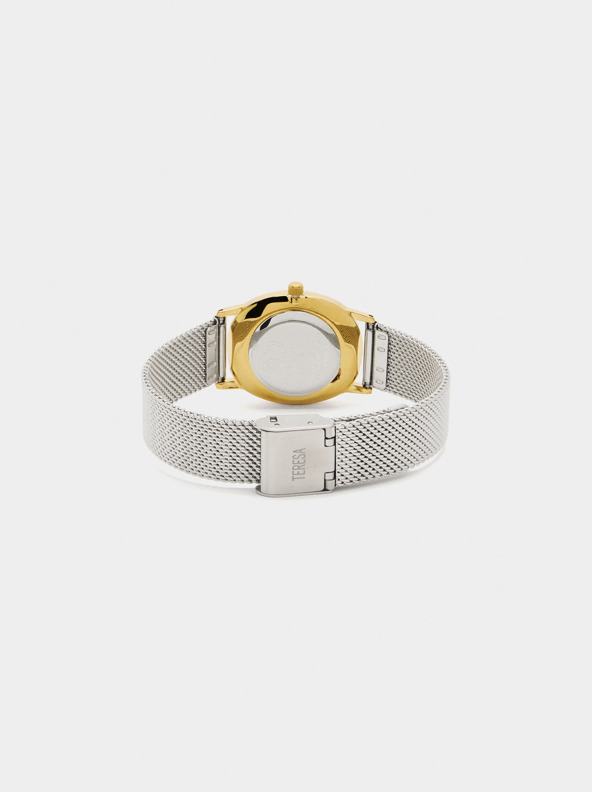 Reloj Oval Bicolor Con Punto Metálico De Acero Inoxidable