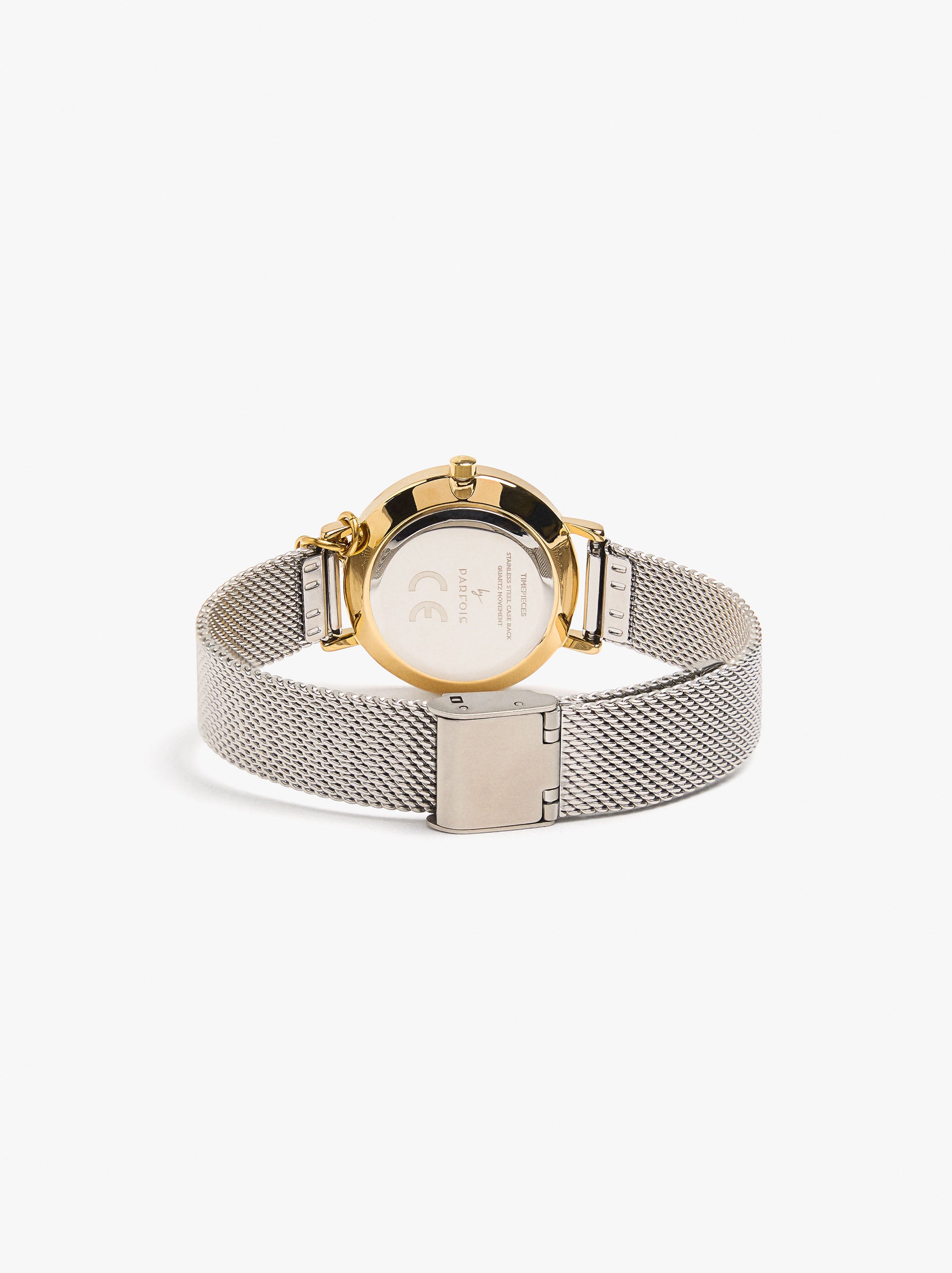 Reloj Bicolor De Punto Metálico Con Charm