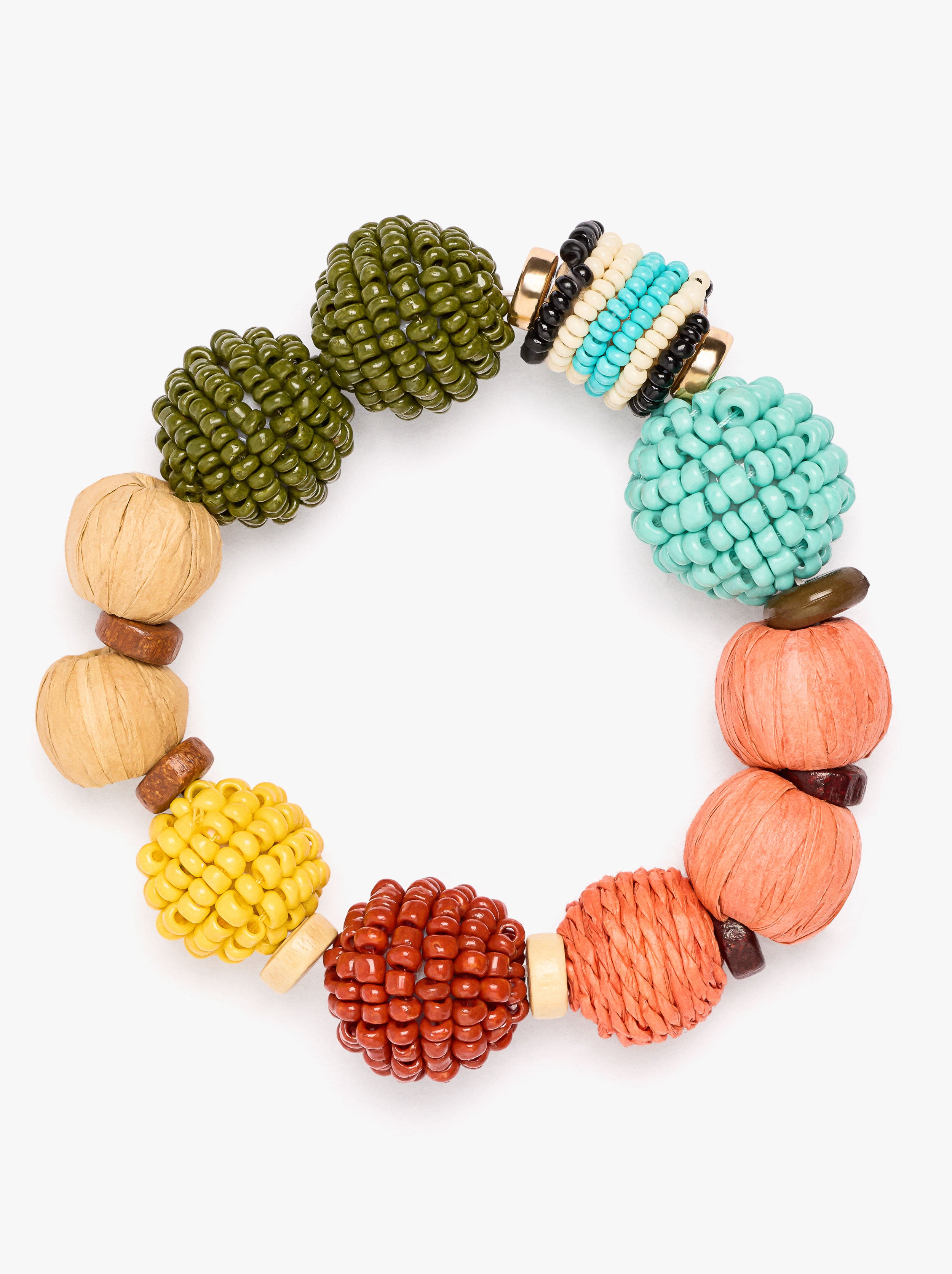 Pulsera Elástica Con Cuentas De Madera Y Abalorios
