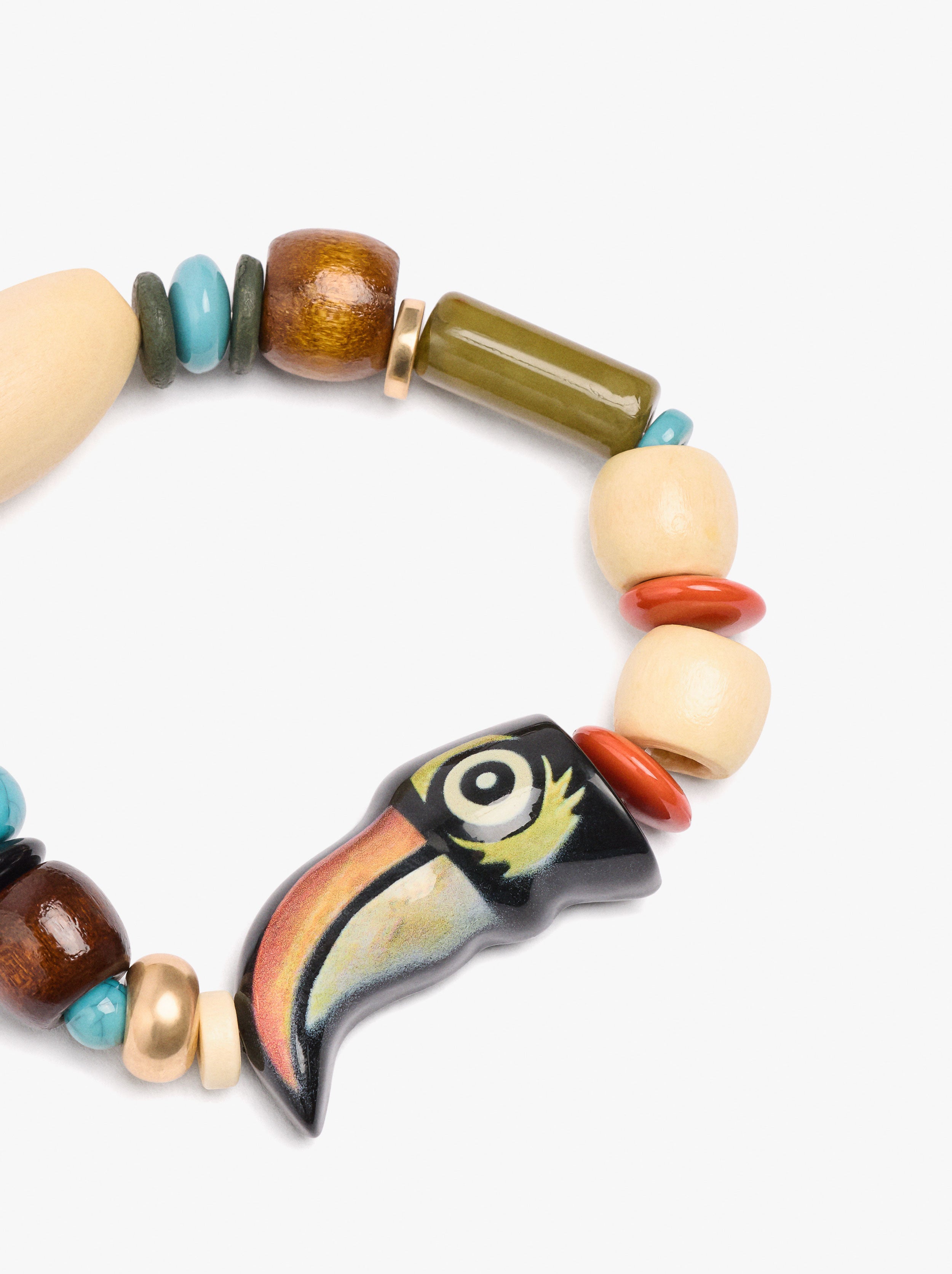 Pulsera Elástica Con Cuentas De Madera Y Pájaro