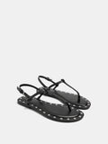 Sandalias Planas De Piel Borde Con Tachuelas