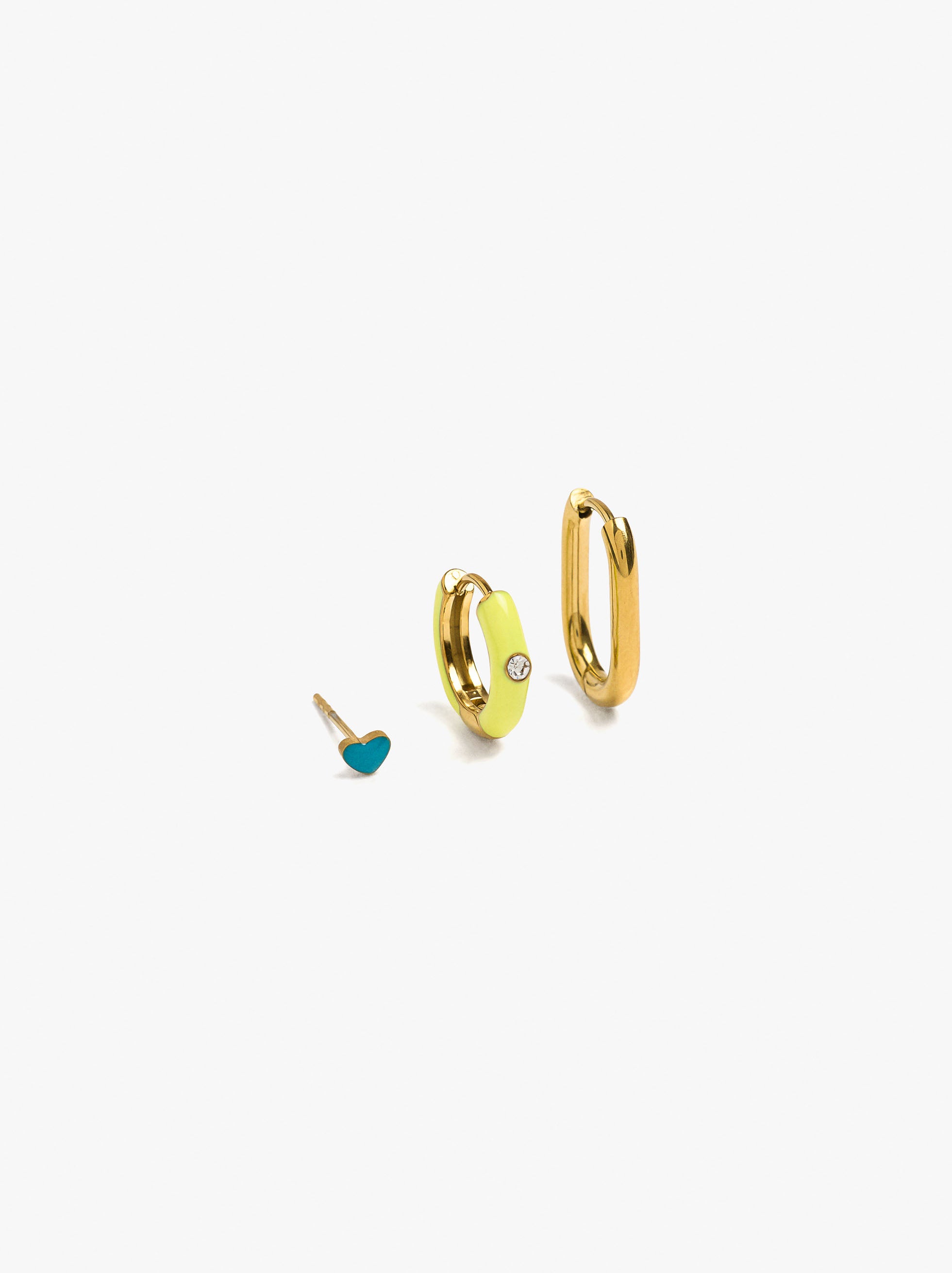 Set De Pendientes Con Esmalte - Acero Inoxidable