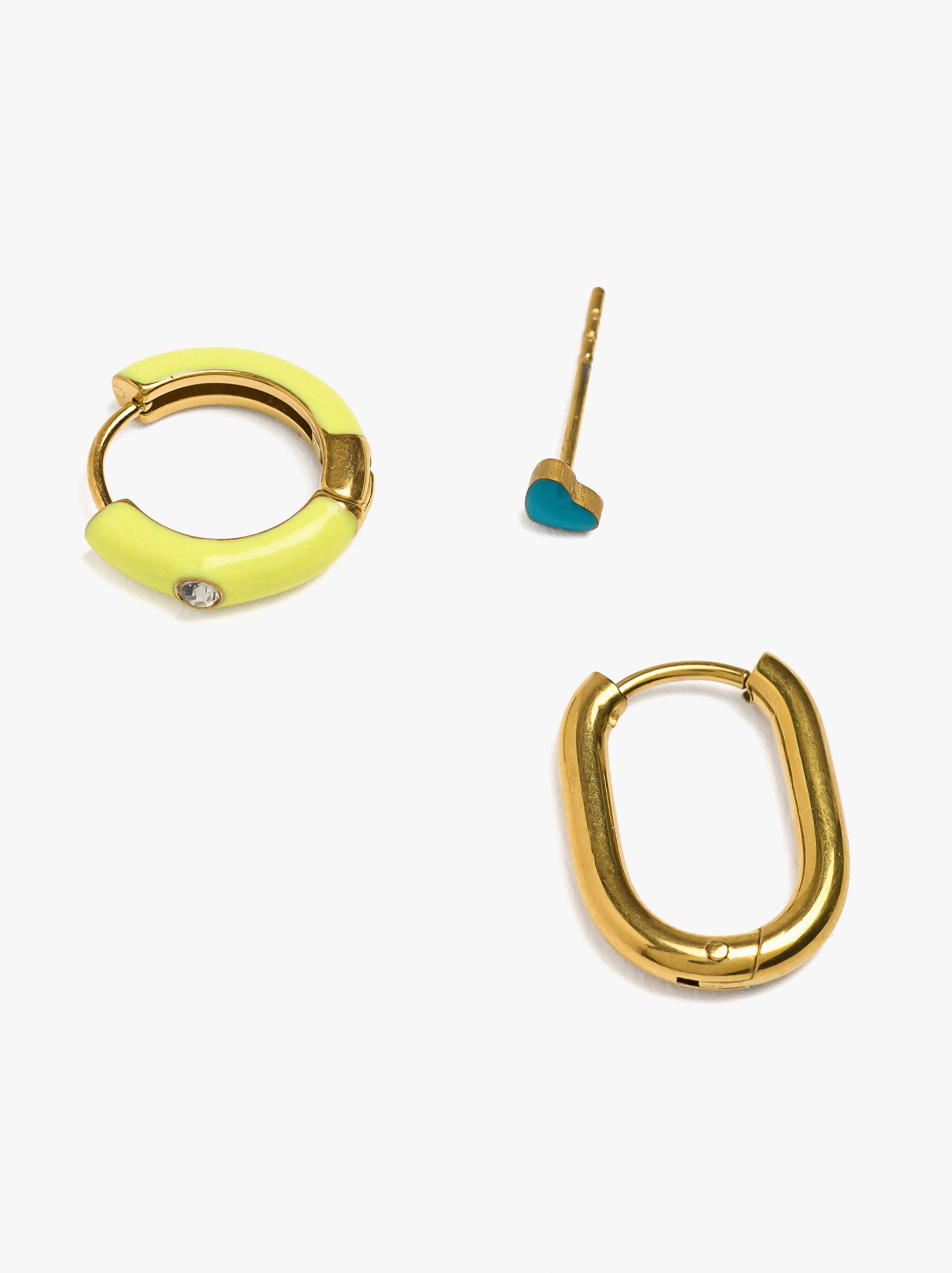 Set De Pendientes Con Esmalte - Acero Inoxidable