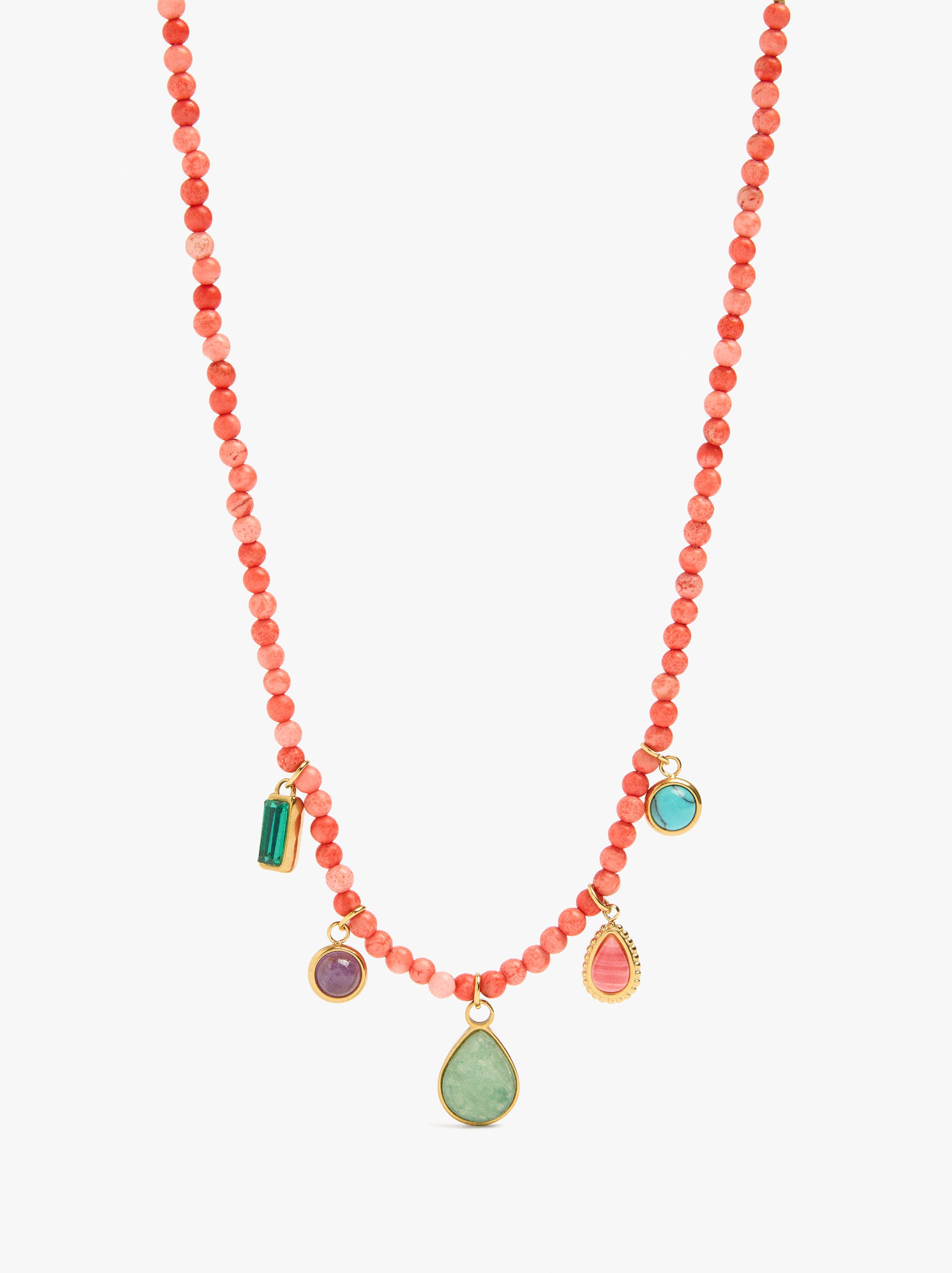 Collar De Cordón Con Cuentas De Piedras - Acero Inoxidable