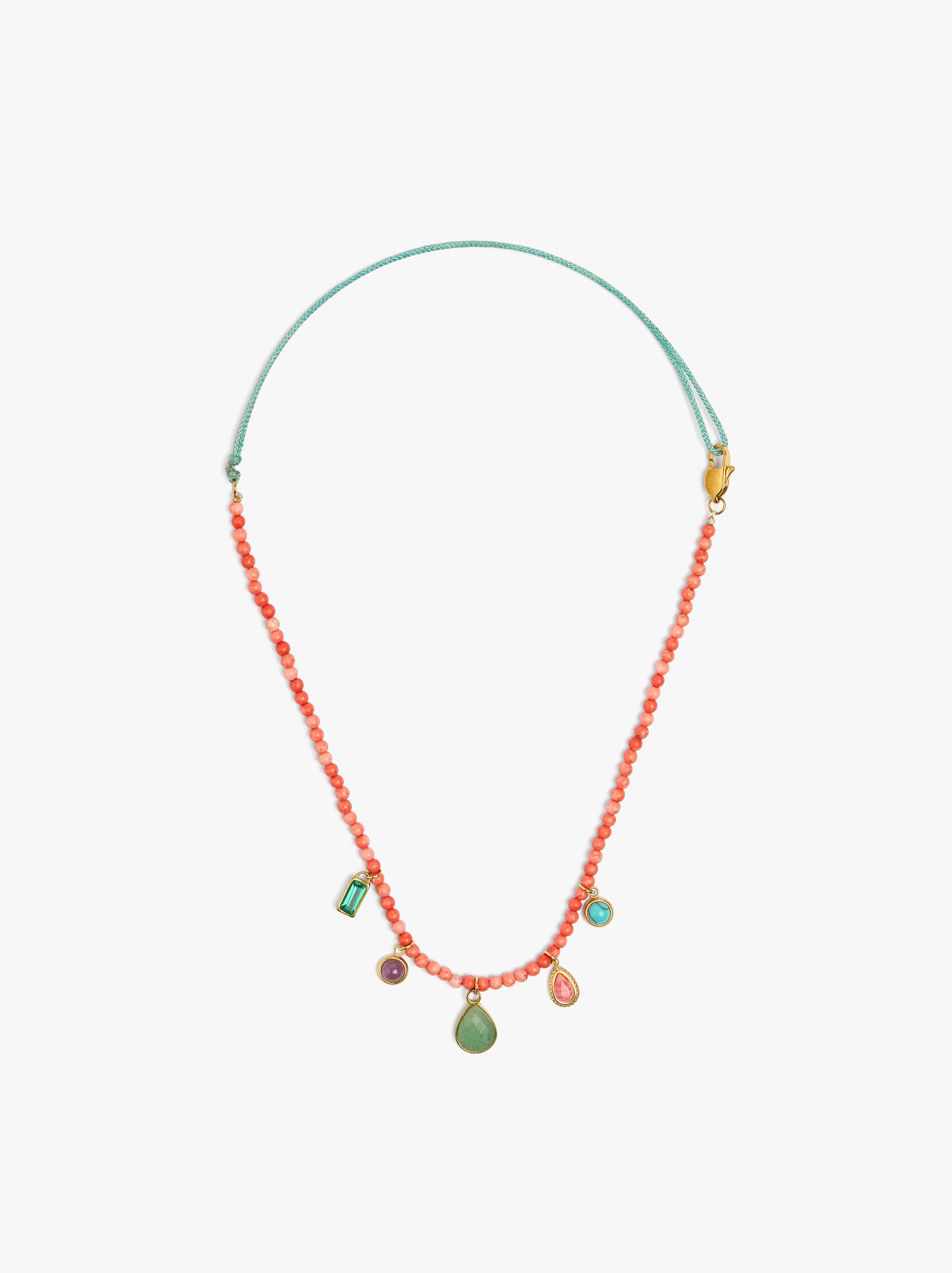 Collar De Cordón Con Cuentas De Piedras - Acero Inoxidable