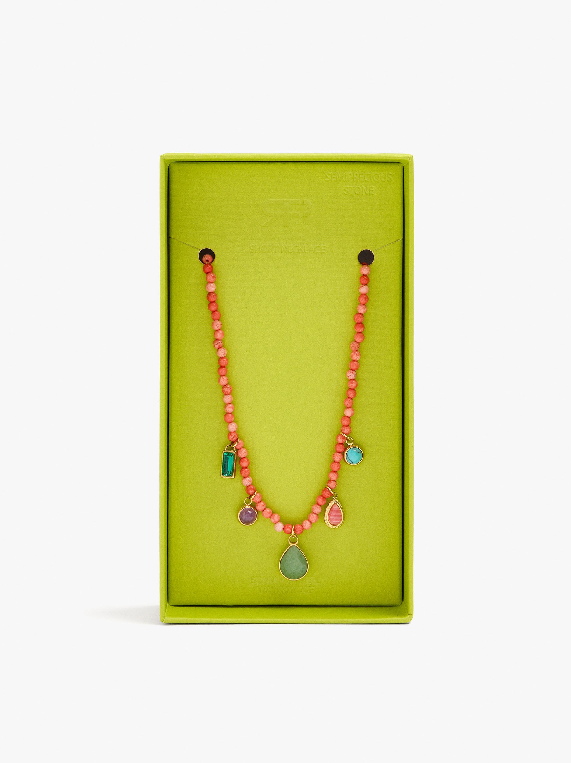 Collar De Cordón Con Cuentas De Piedras - Acero Inoxidable