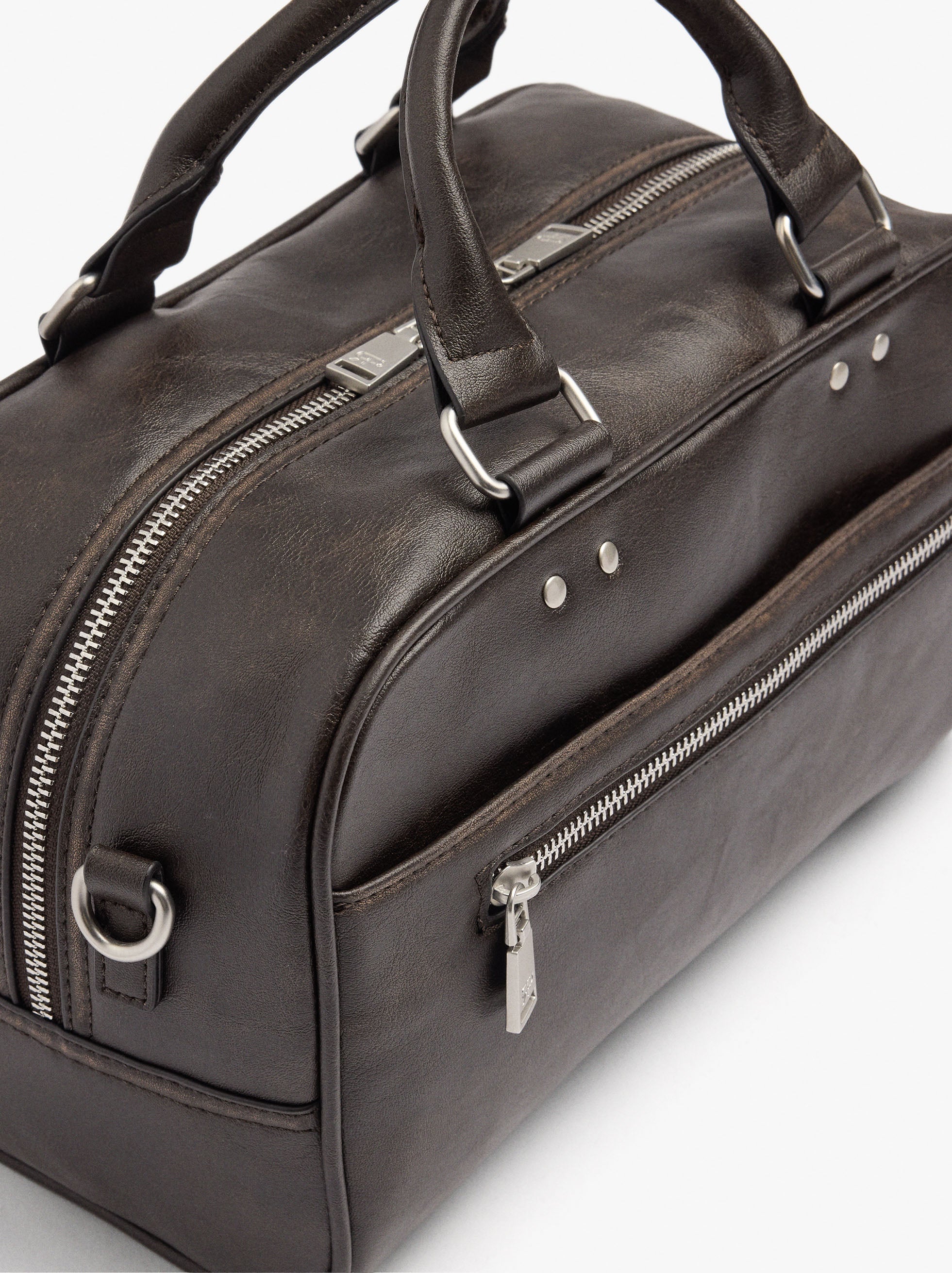 Bolso Tote Efecto Craquelado Con Bandolera