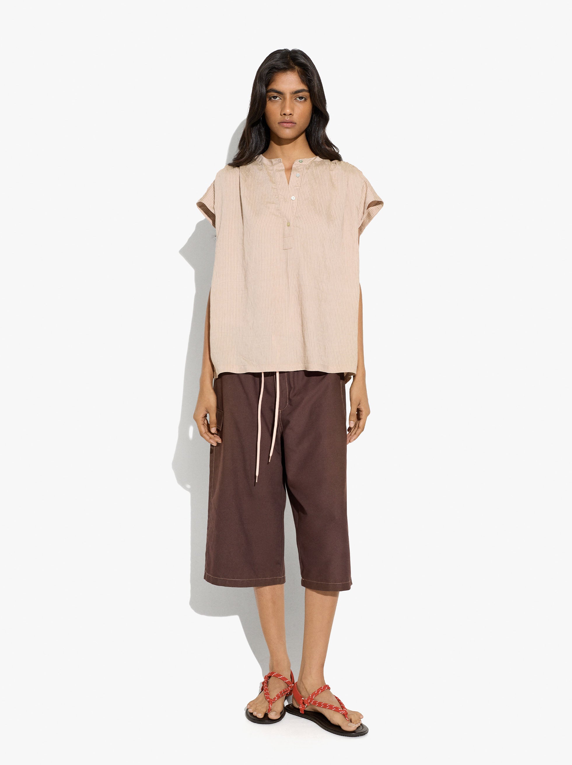 Blusa A Rayas Cuello Mao