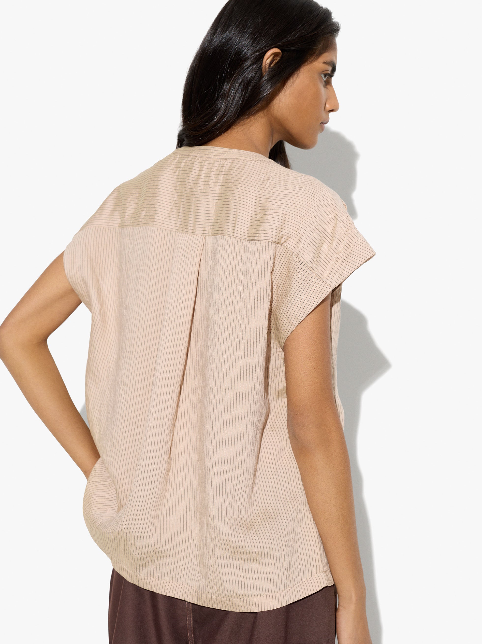 Blusa A Rayas Cuello Mao