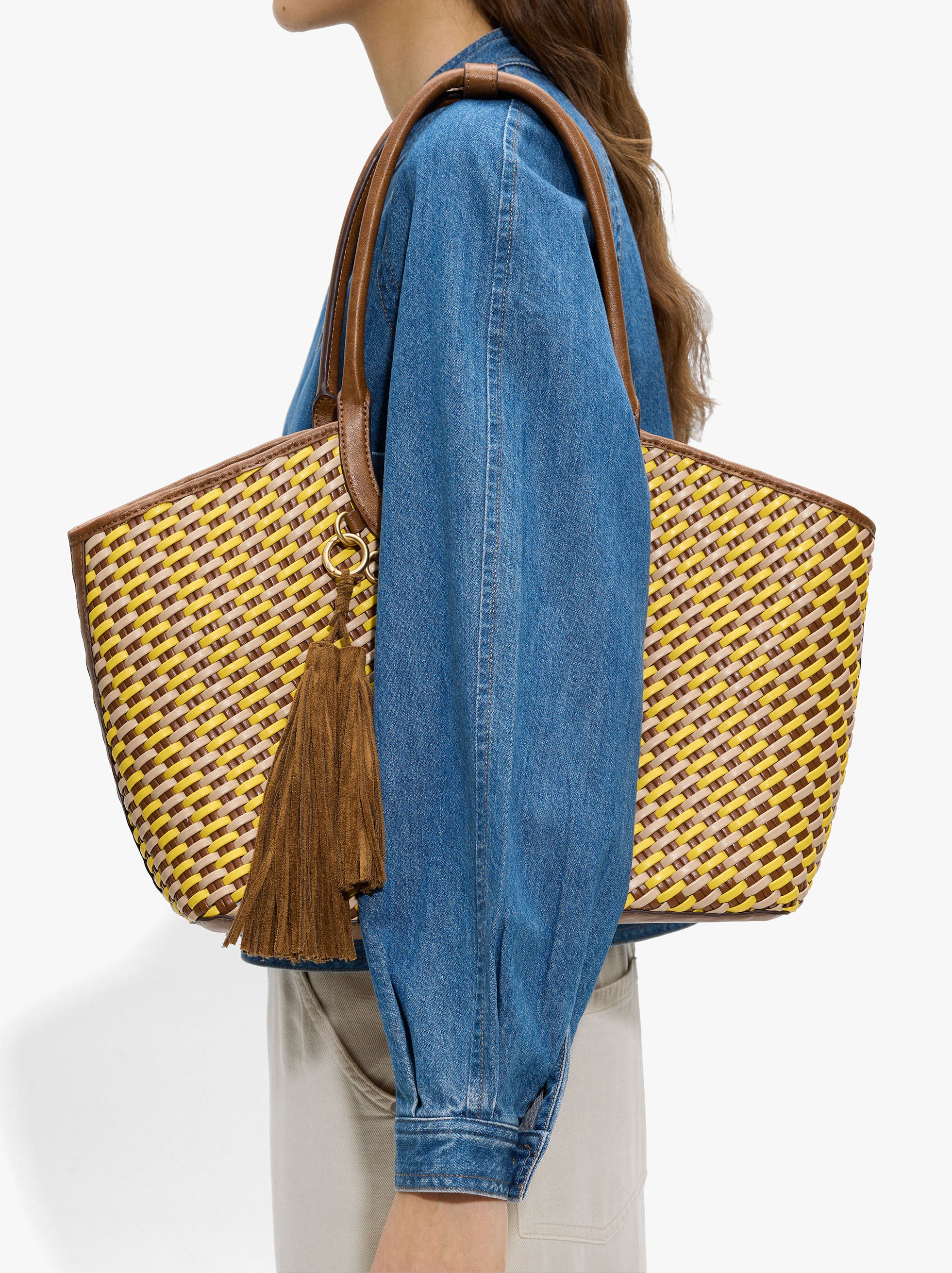 Bolso Shopper Trenzado Con Bolsa Removible