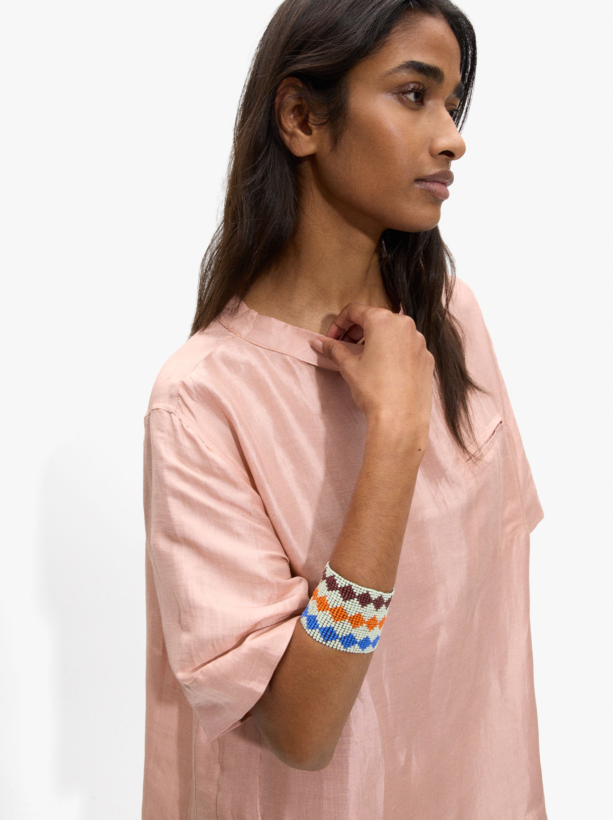 Pulsera Elástica Y Ancha De Abalorios De Vidrio
