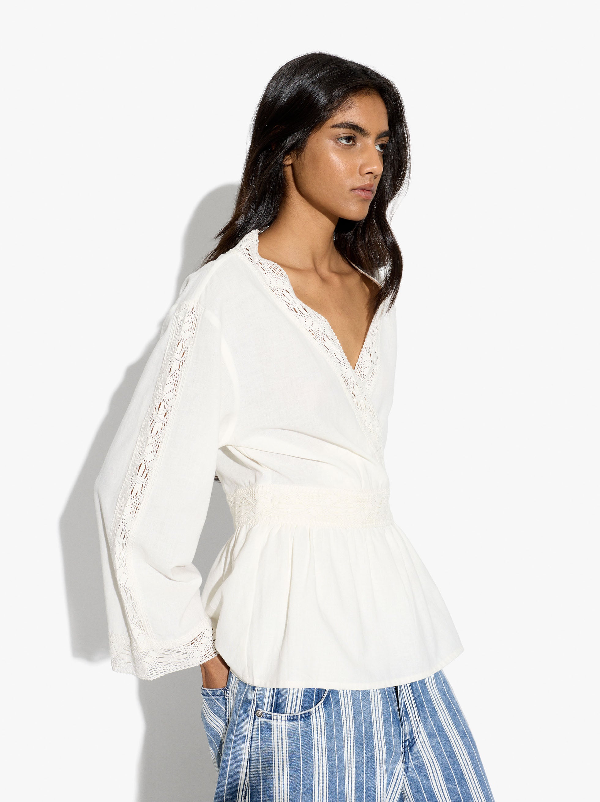 Blusa Con Detalles De Croché 100% Algodón
