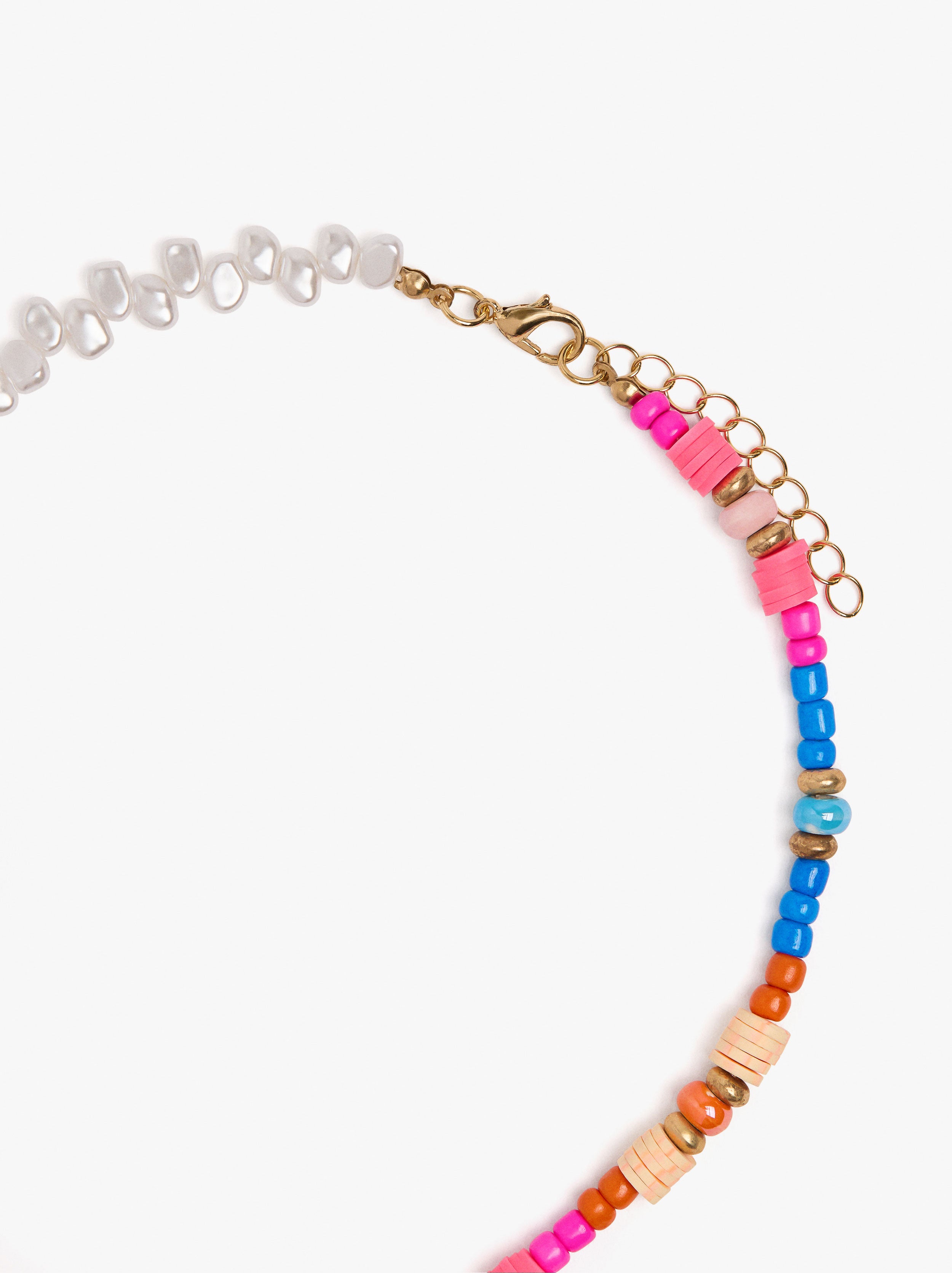 Collar Corto De Cuentas De Vidrio Y Perlas Con Concha