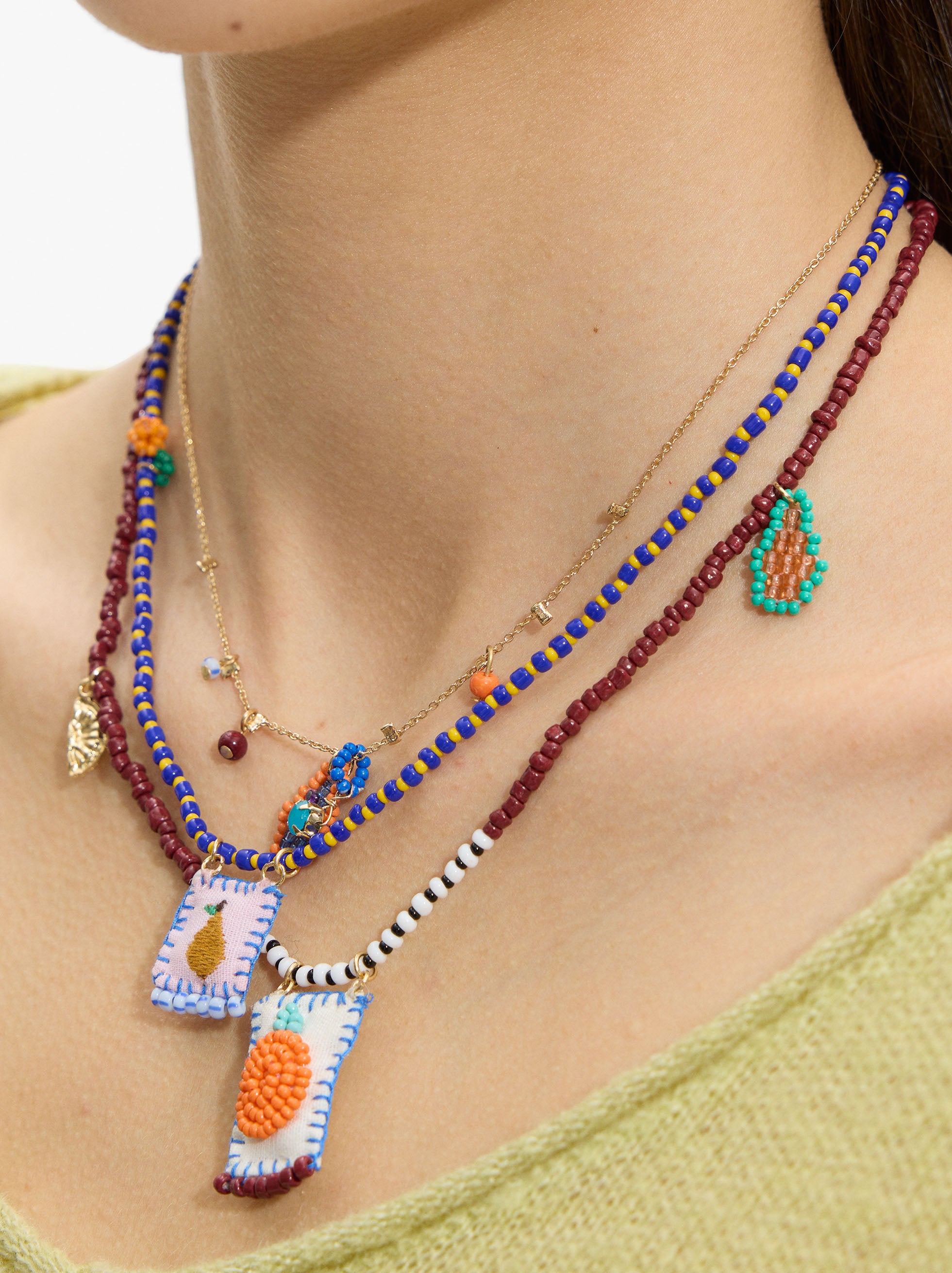 Set De Collares Con Abalorios De Vidrio Multicolor