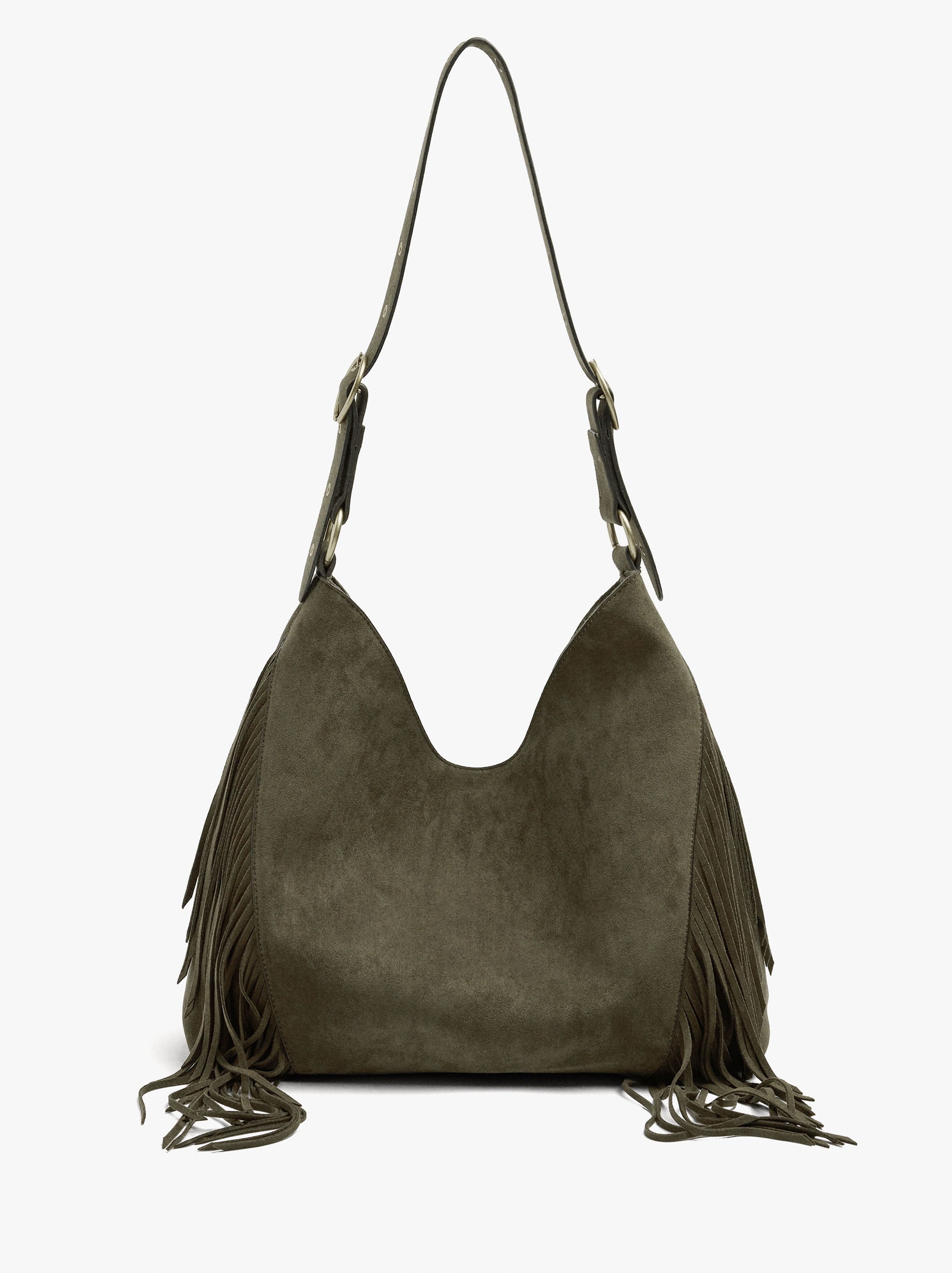 Bolso De Hombro Efecto Piel Con Flecos Largos