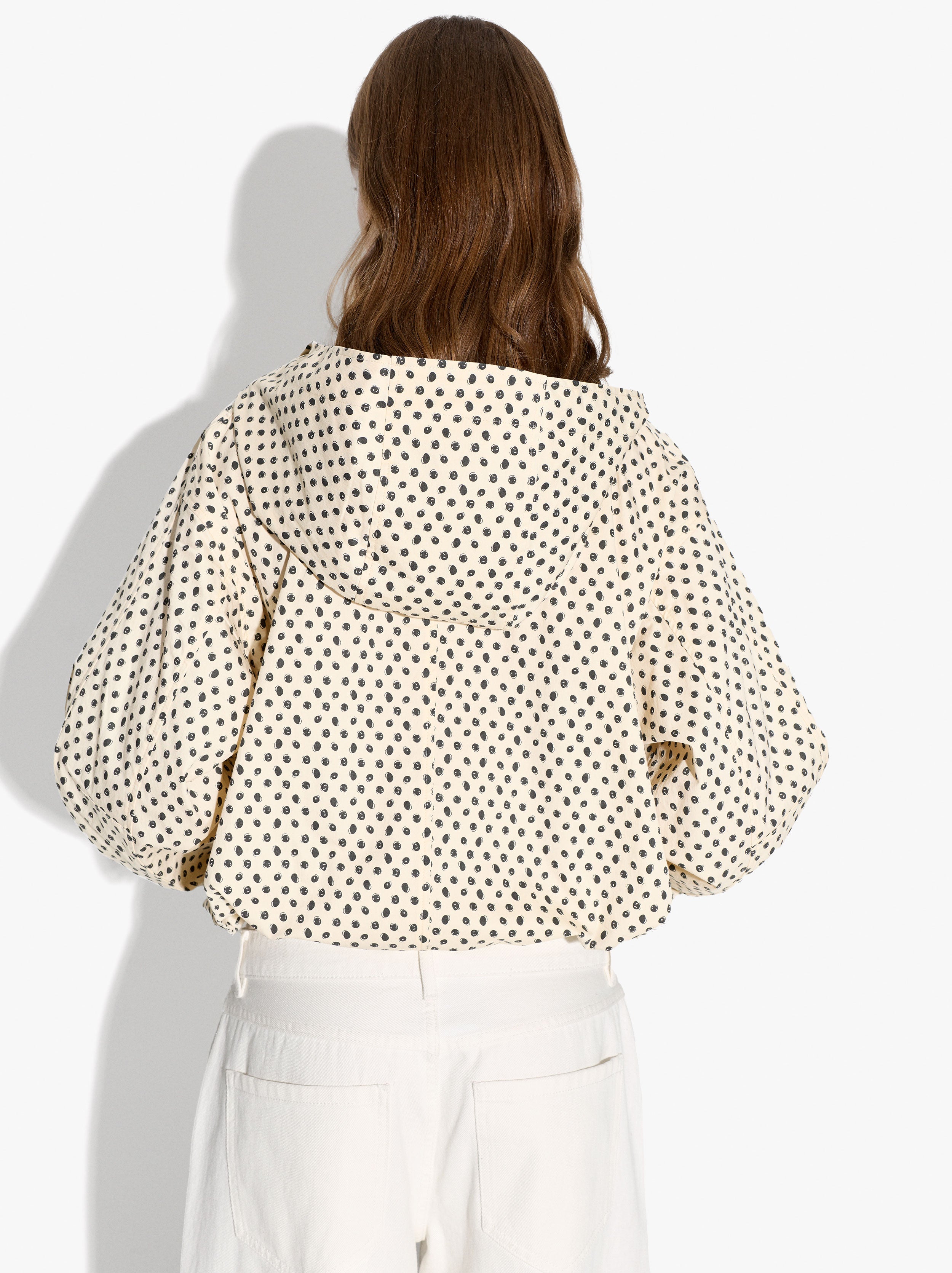 Chaqueta Con Capucha Estampado De Lunares