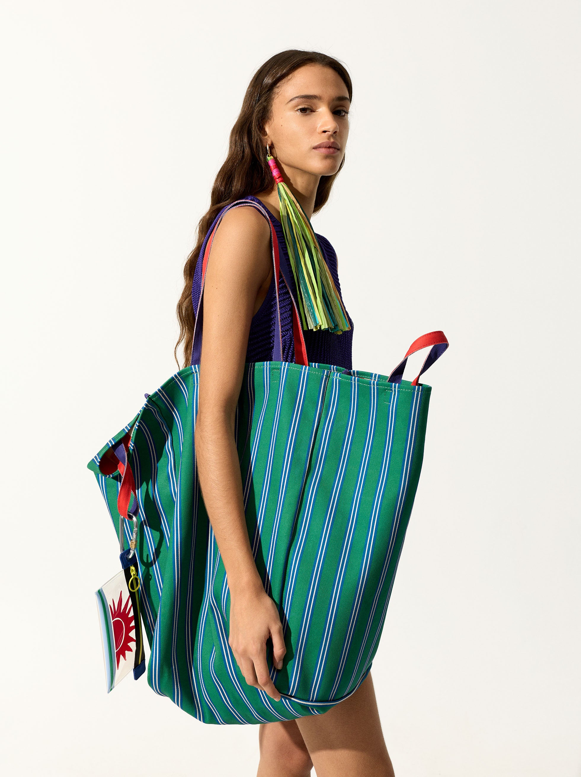 Bolso Tote Canvas Reversible A Rayas