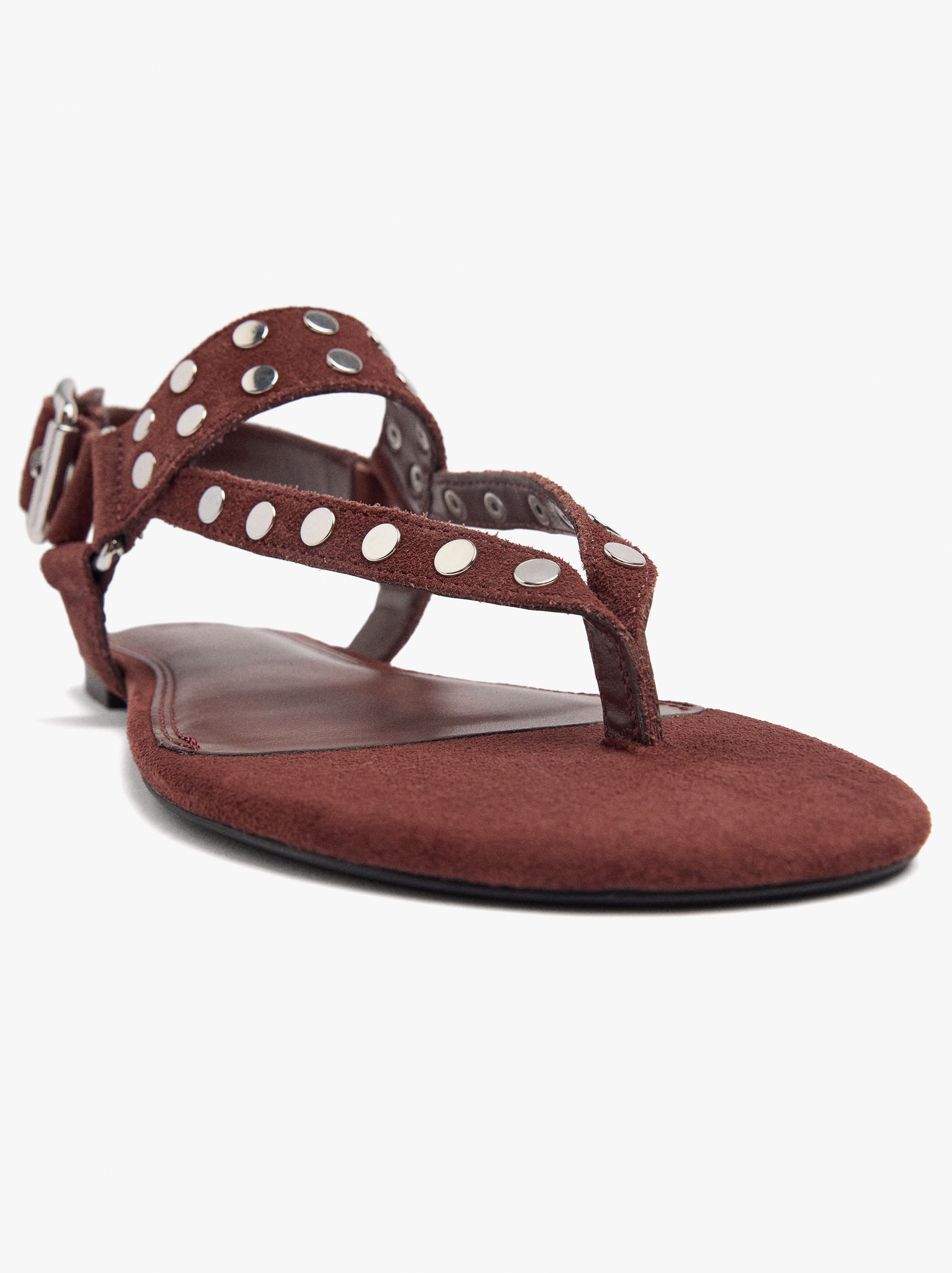 Sandalias Planas De Piel Con Tachuelas