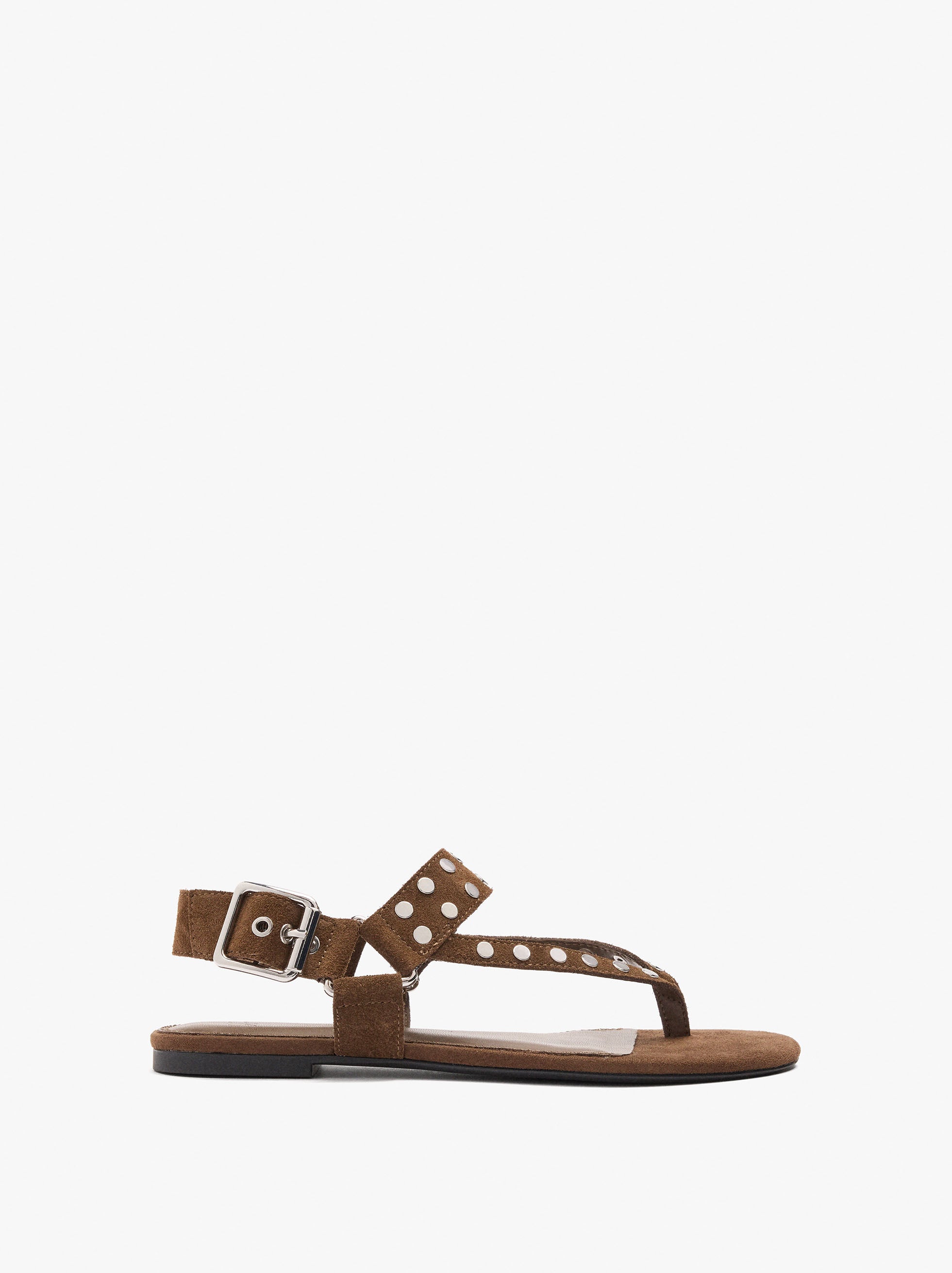 Sandalias Planas De Piel Con Tachuelas