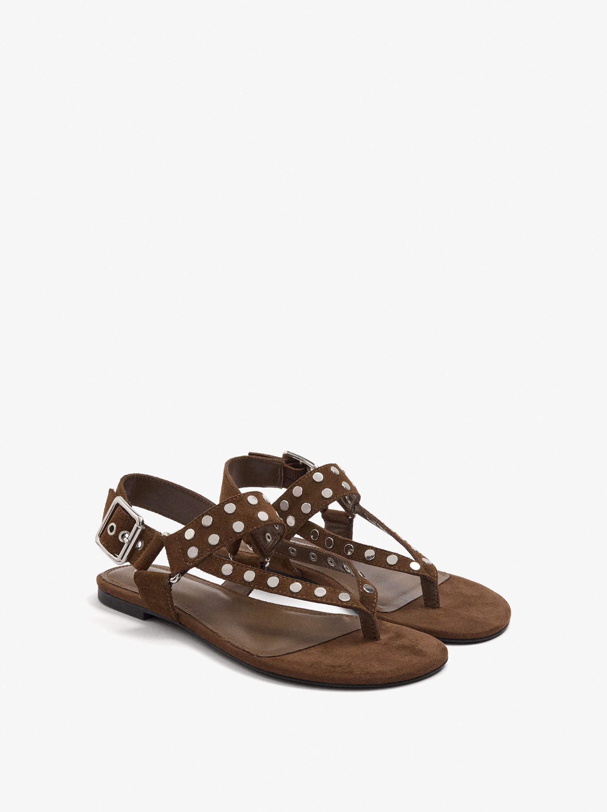 Sandalias Planas De Piel Con Tachuelas