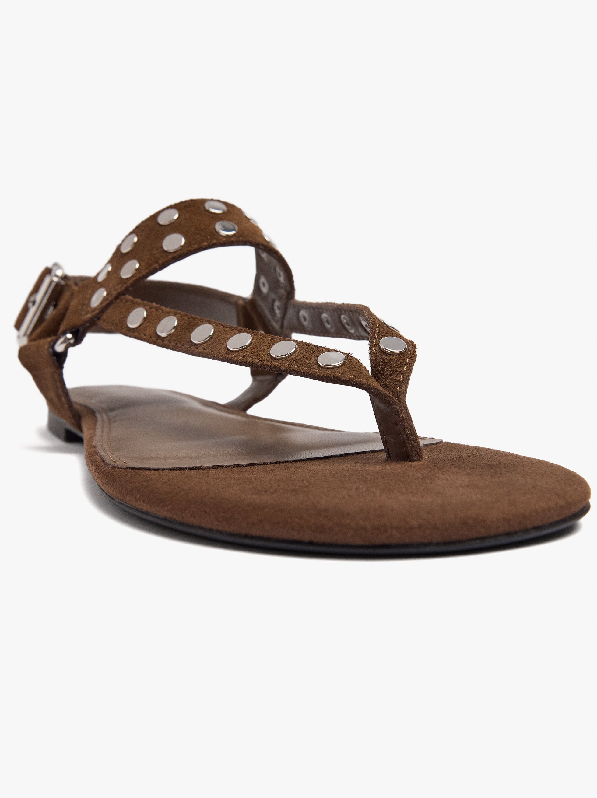 Sandalias Planas De Piel Con Tachuelas