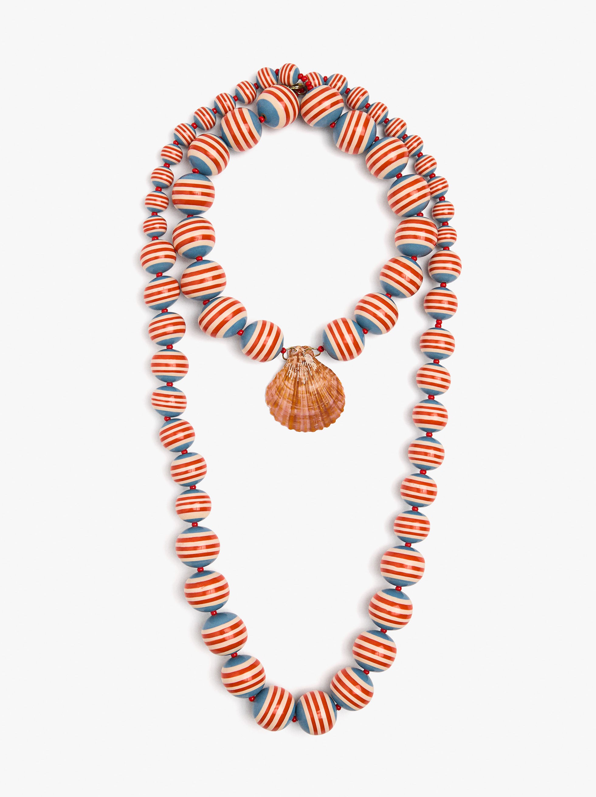 Collar Cuentas A Rayas Y Colgante De Concha