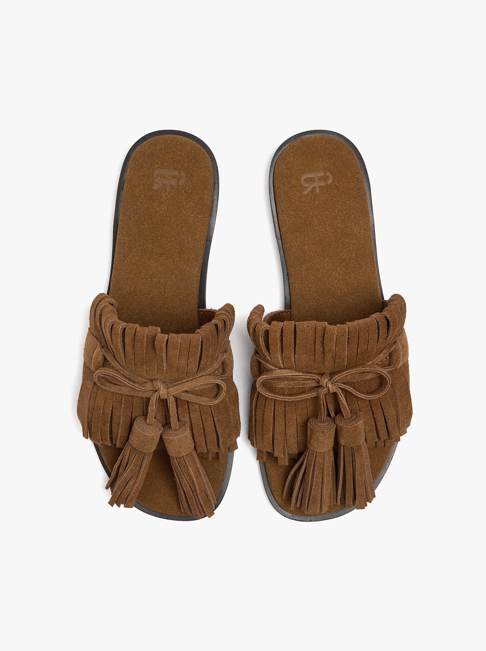 Sandalias Planas De Piel Con Flecos Y Borlas