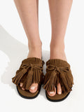 Sandalias Planas De Piel Con Flecos Y Borlas