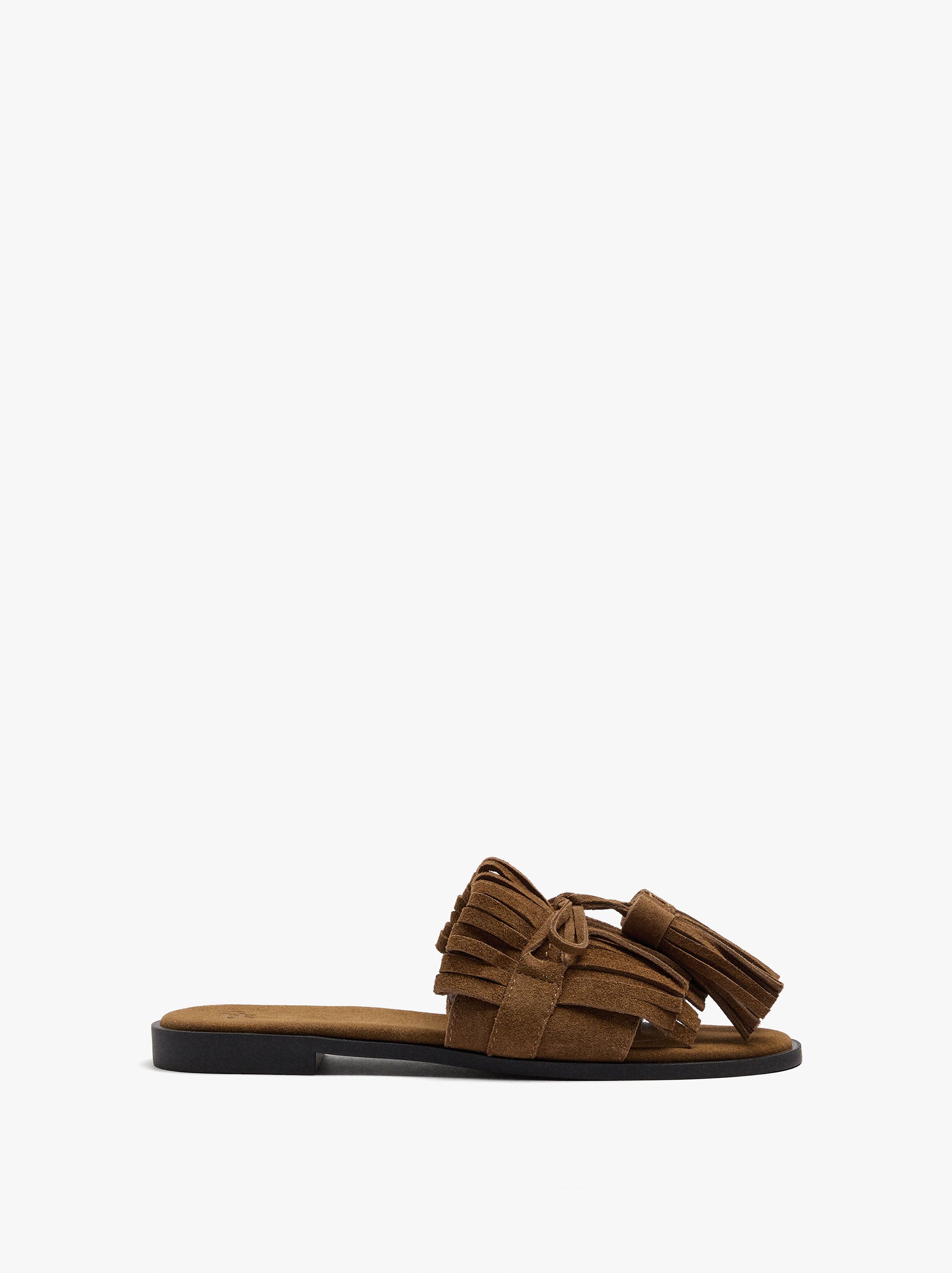 Sandalias Planas De Piel Con Flecos Y Borlas