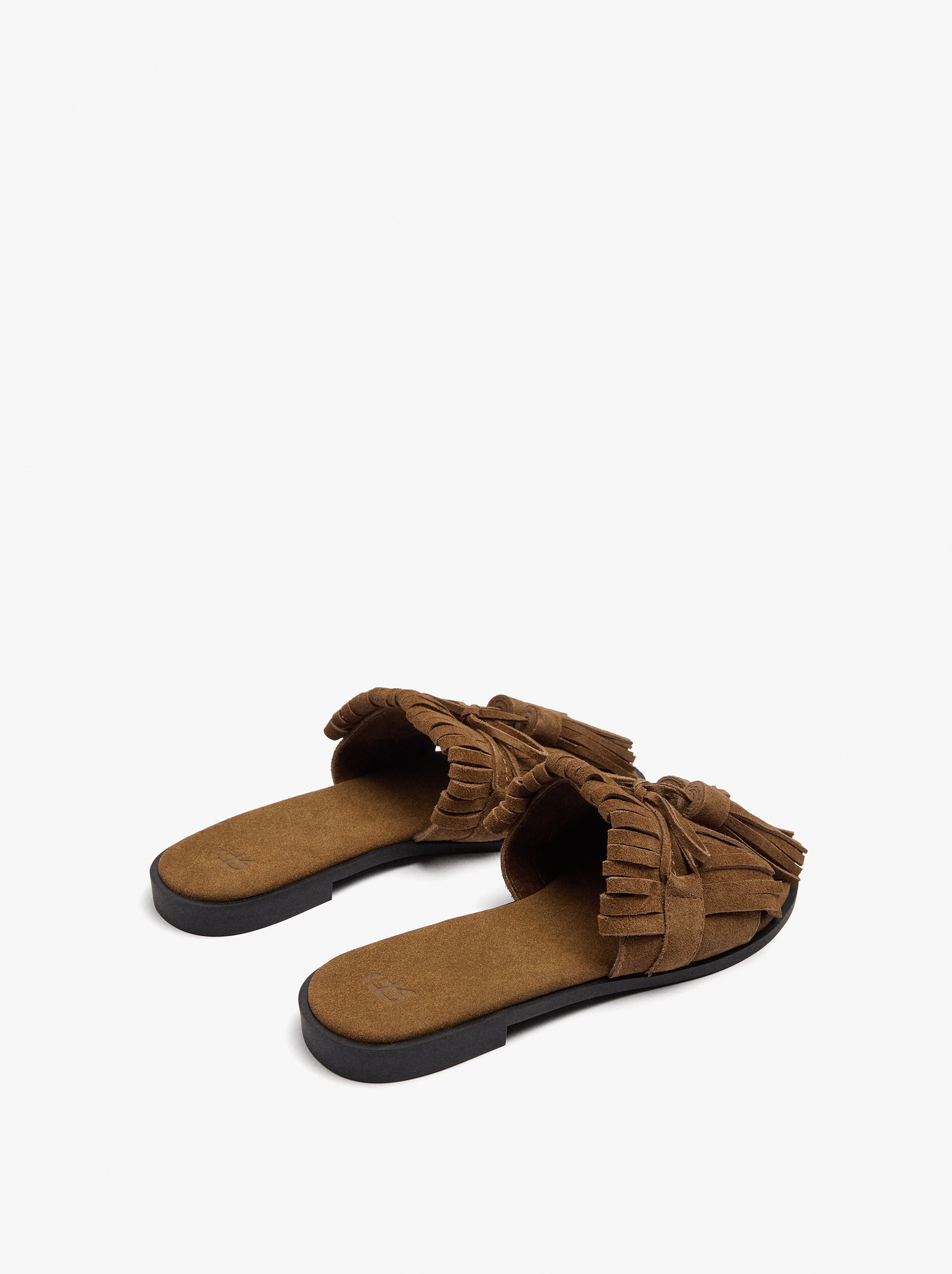 Sandalias Planas De Piel Con Flecos Y Borlas